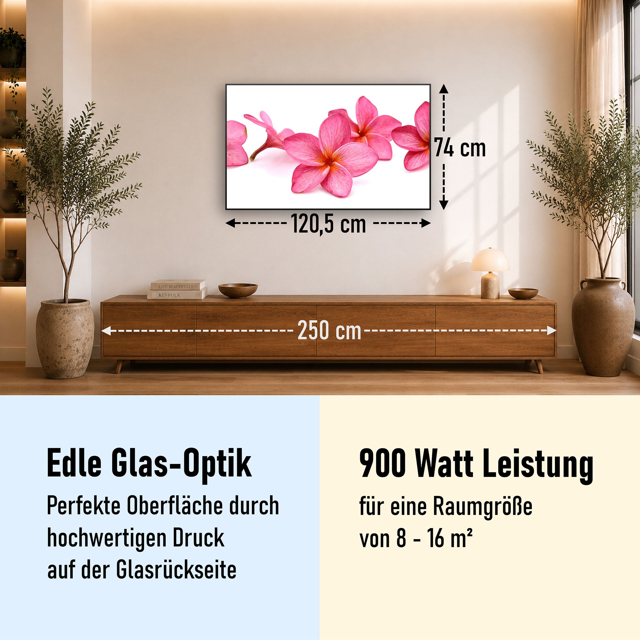 Glas Infrarotheizung 350-1200W Motiv 053 Pink Frangipani