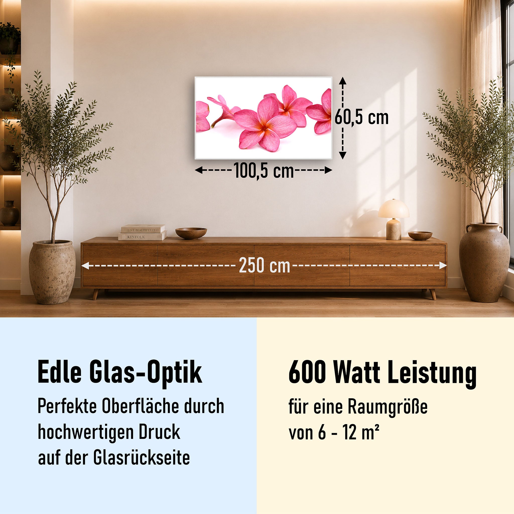 Glas Infrarotheizung 350-1200W Motiv 053 Pink Frangipani