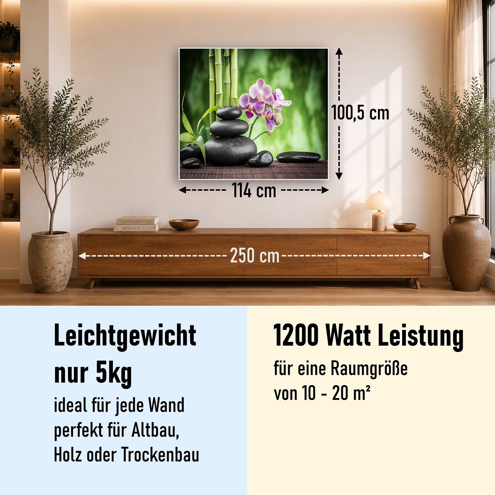 Bild Infrarotheizung 350-1200W Motiv 055 Zen Basaltsteinen