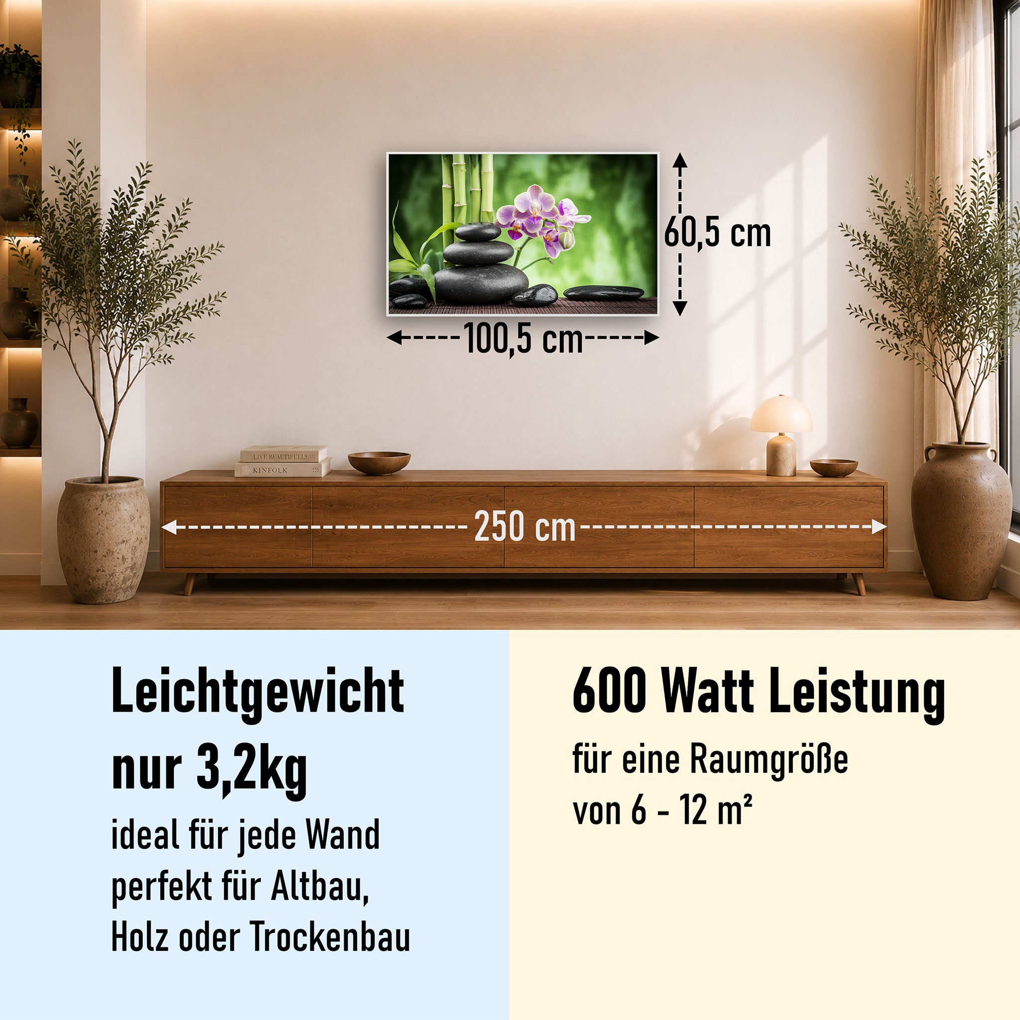 Bild Infrarotheizung 350-1200W Motiv 055 Zen Basaltsteinen