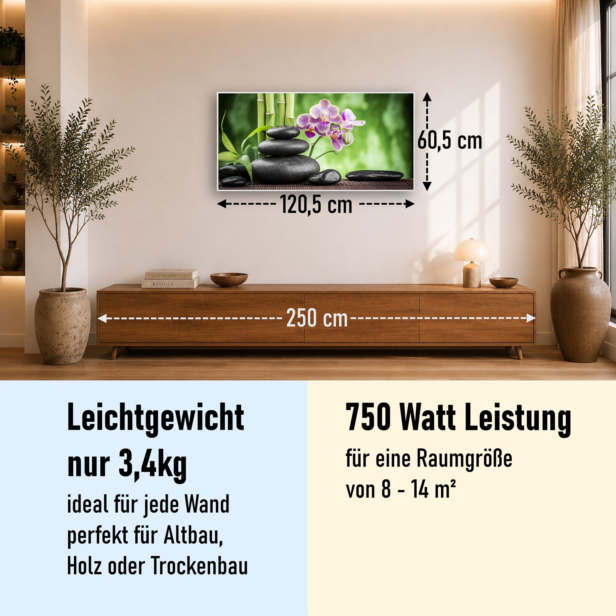 Bild Infrarotheizung 350-1200W Motiv 055 Zen Basaltsteinen