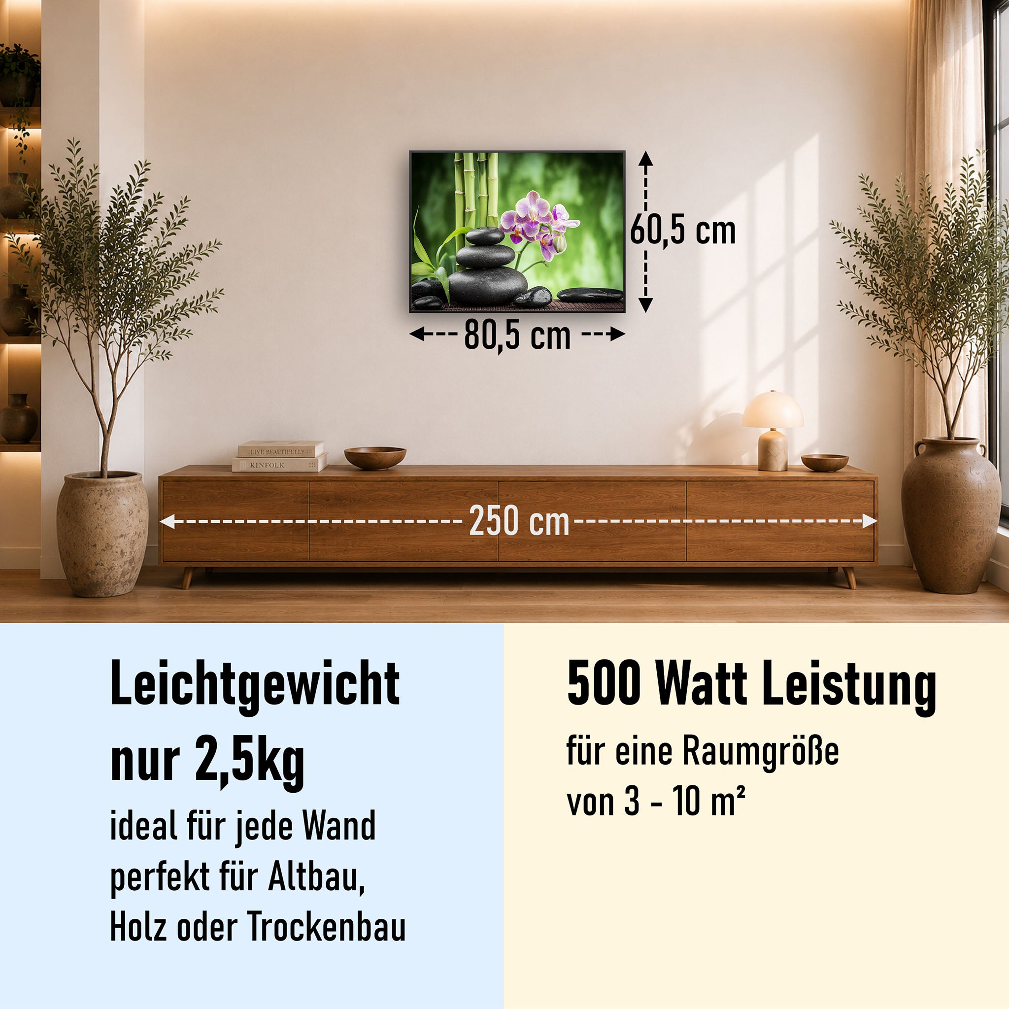 Bild Infrarotheizung 350-1200W Motiv 055 Zen Basaltsteinen