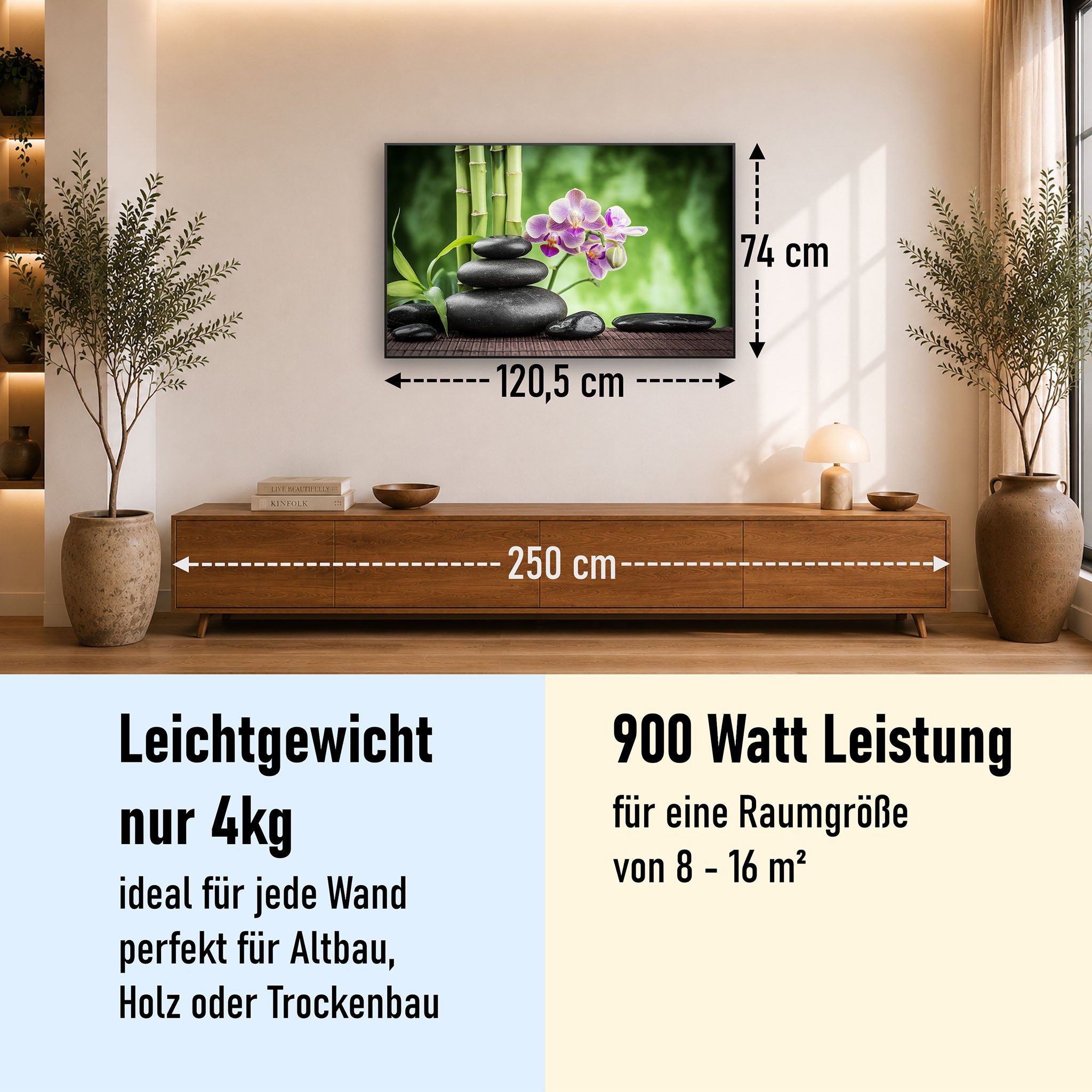 Bild Infrarotheizung 350-1200W Motiv 055 Zen Basaltsteinen
