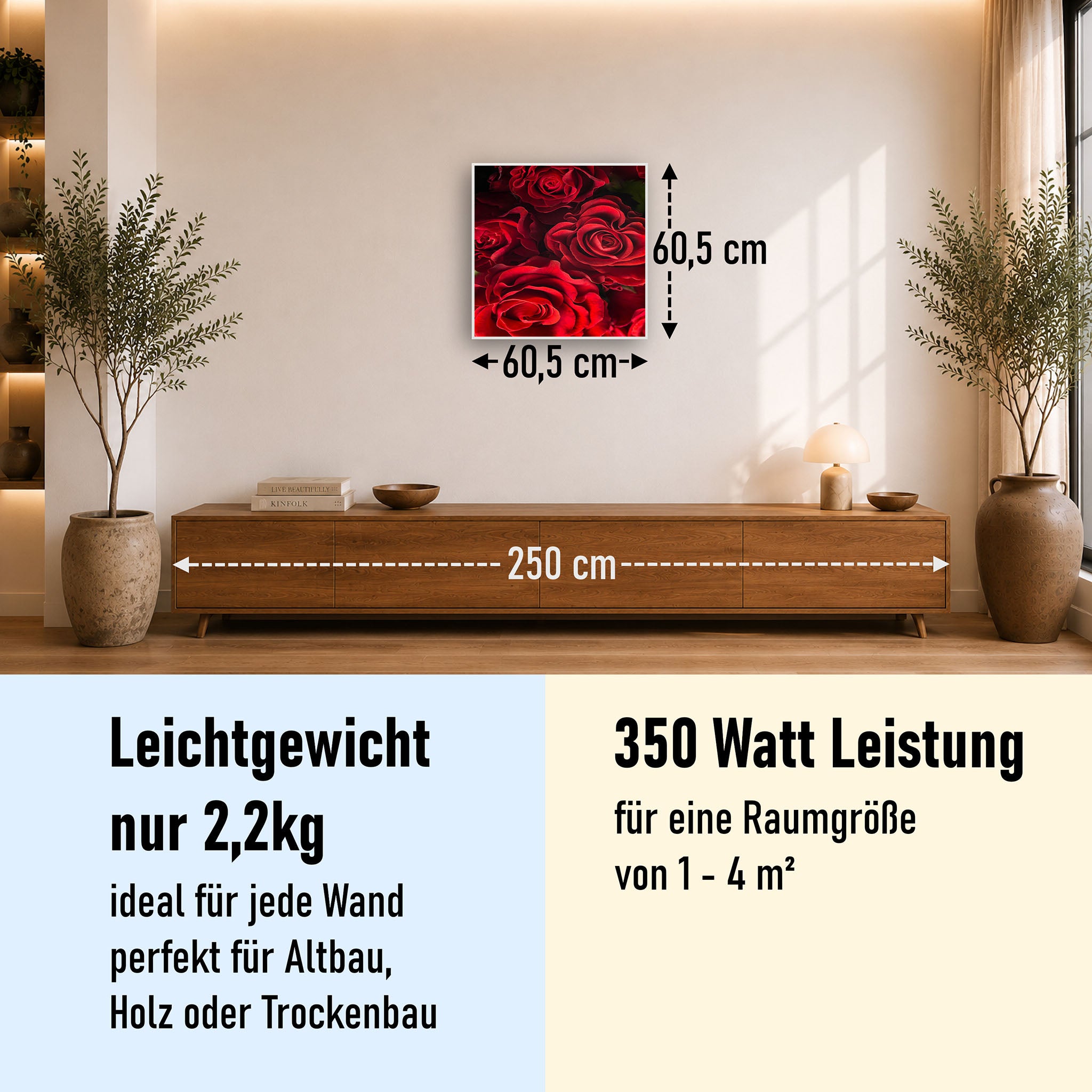 Bild Infrarotheizung 350-1200W Motiv 056H Rote Rosen