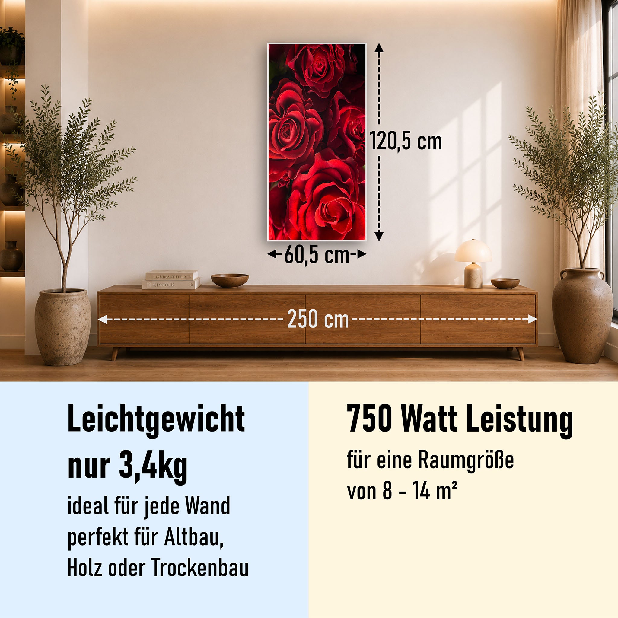 Bild Infrarotheizung 350-1200W Motiv 056H Rote Rosen