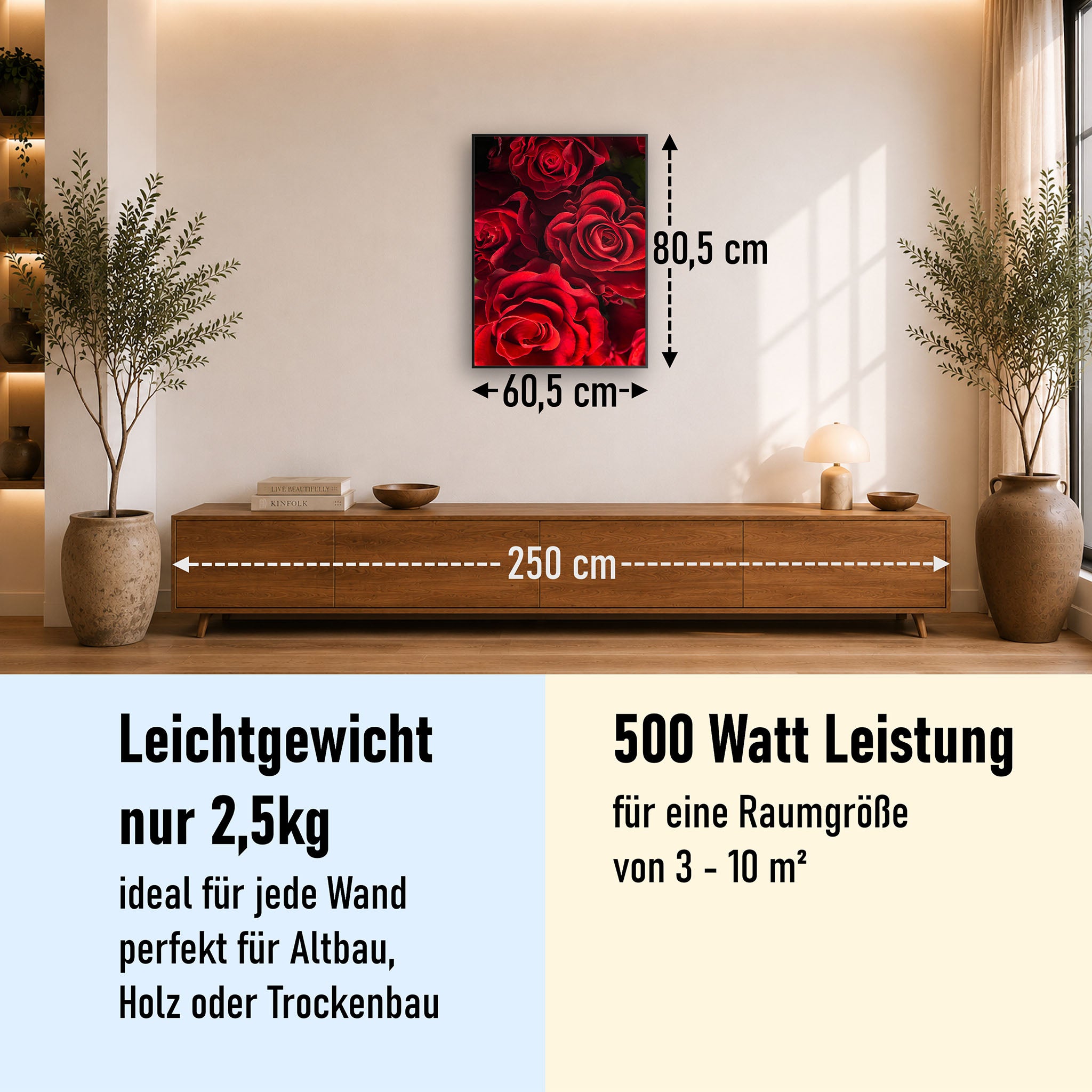 Bild Infrarotheizung 350-1200W Motiv 056H Rote Rosen