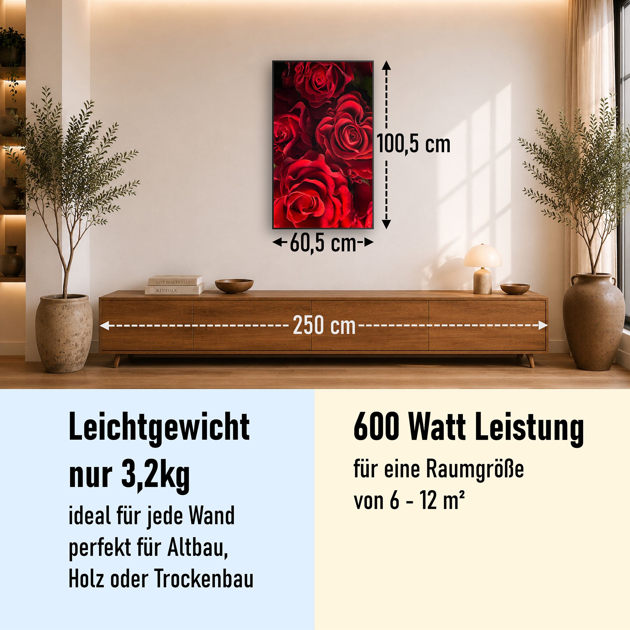 Bild Infrarotheizung 350-1200W Motiv 056H Rote Rosen