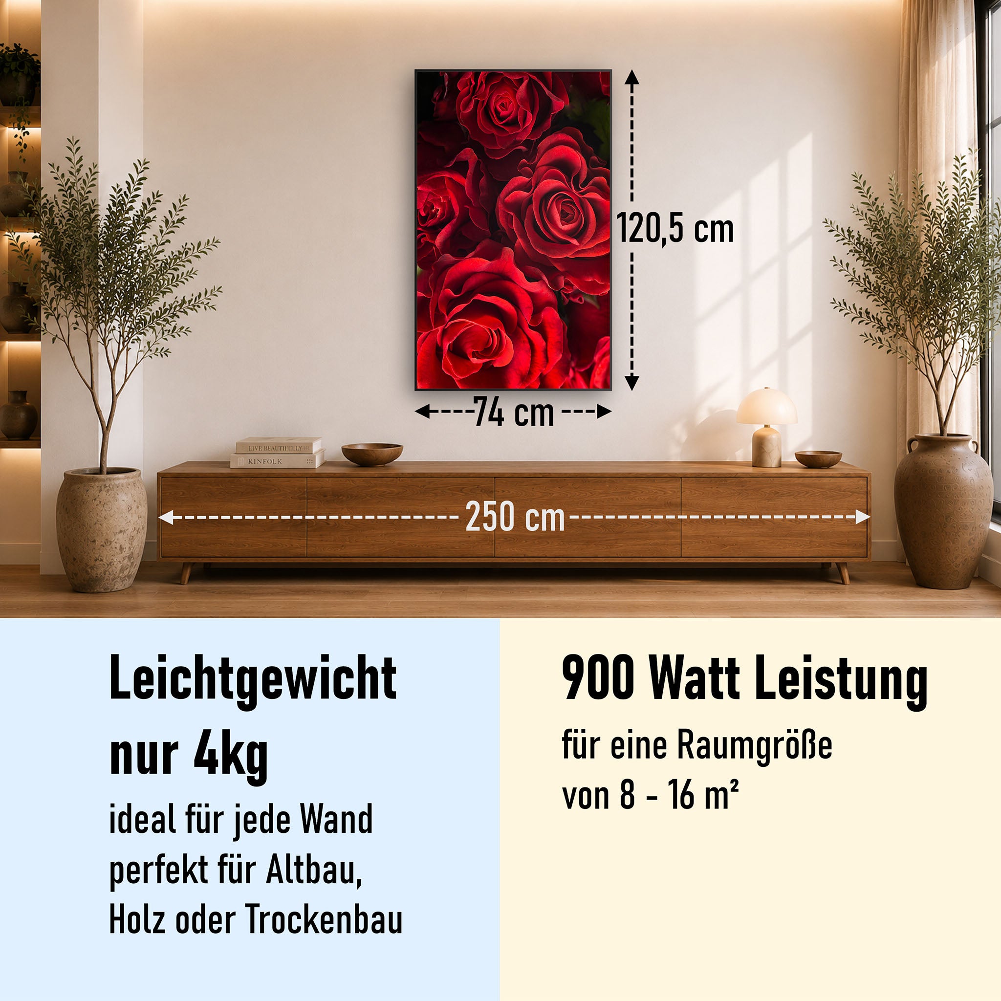 Bild Infrarotheizung 350-1200W Motiv 056H Rote Rosen