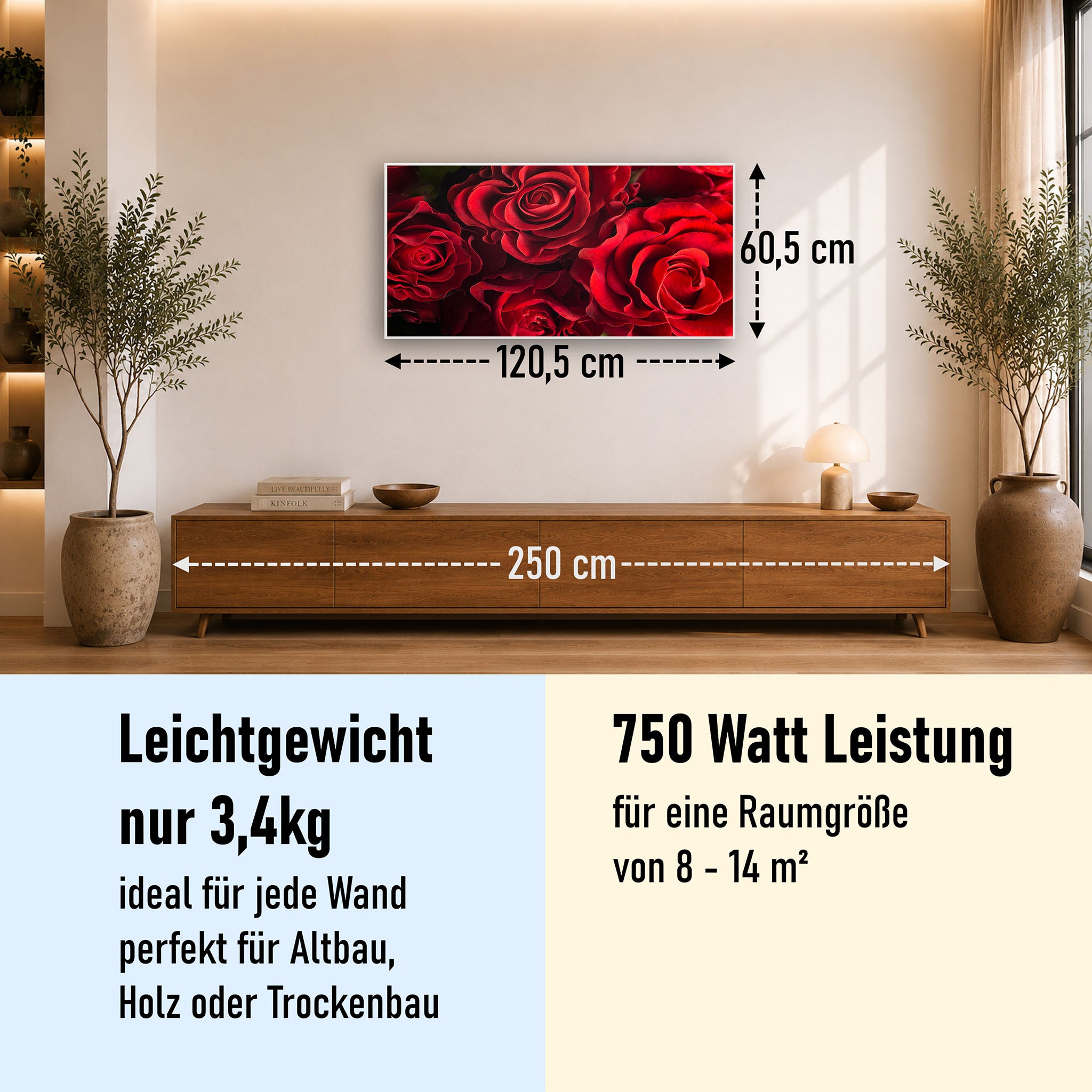 Bild Infrarotheizung 350-1200W Motiv 056 Rote Rosen