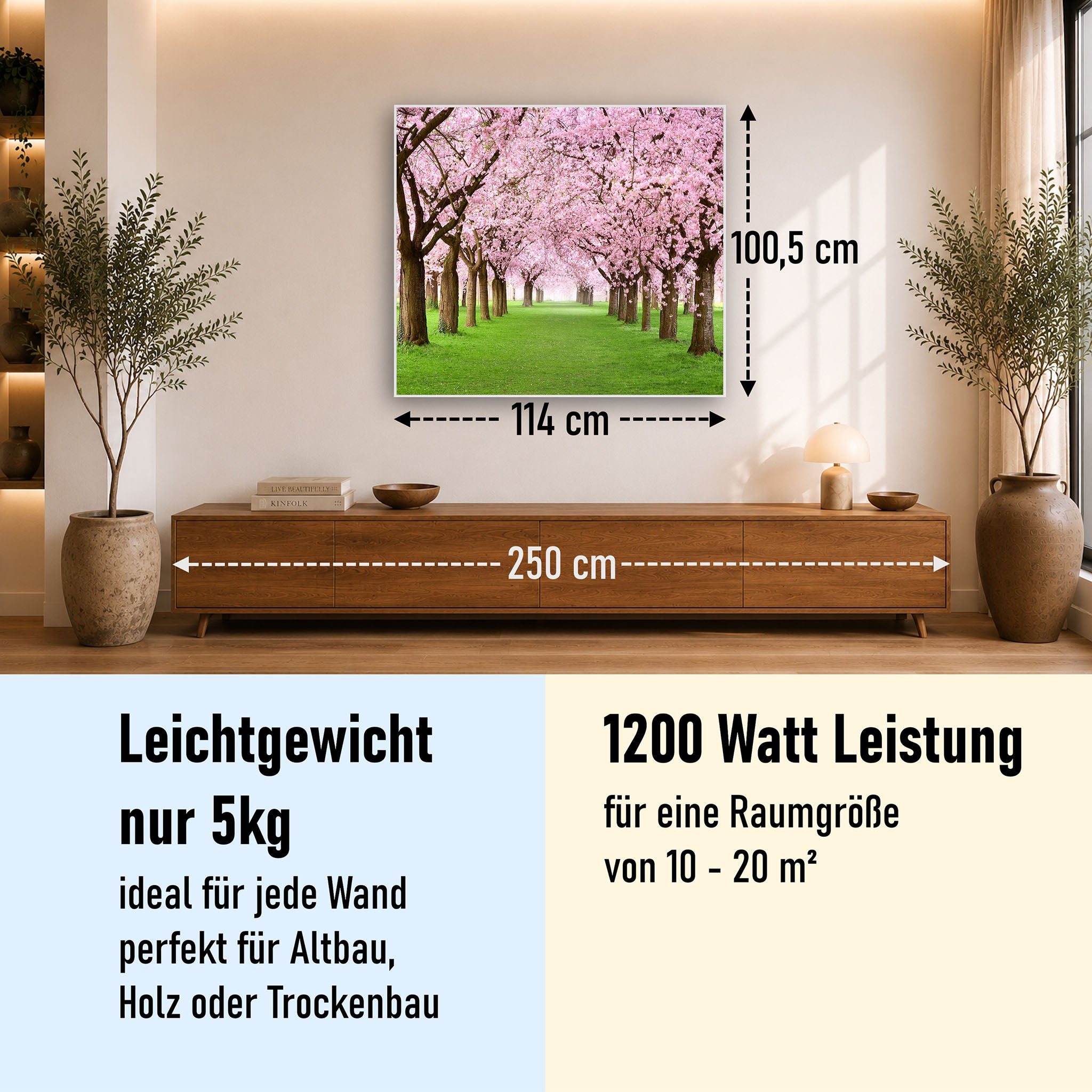 Bild Infrarotheizung 350-1200W Motiv 058 Kirschbäume Allee