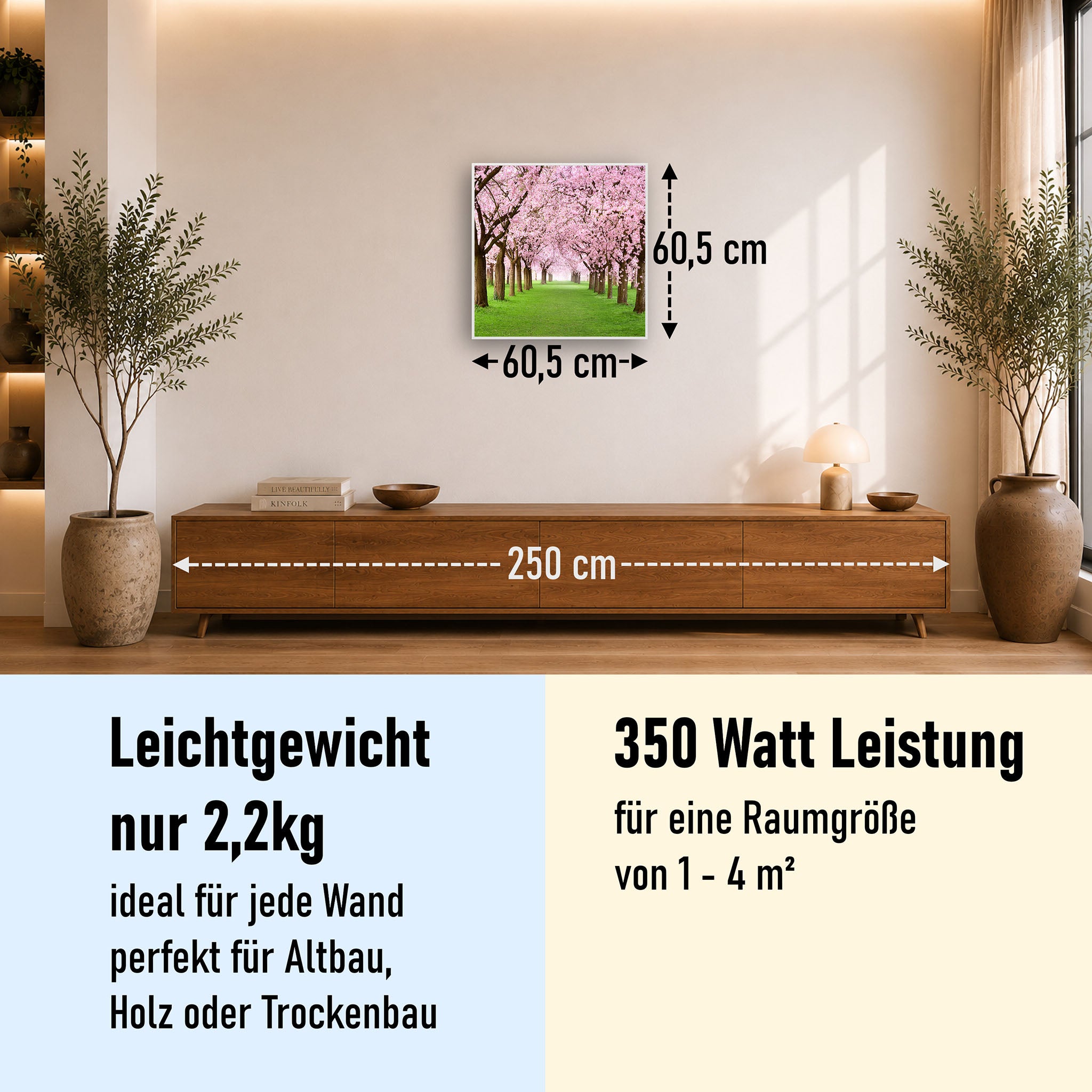 Bild Infrarotheizung 350-1200W Motiv 058 Kirschbäume Allee