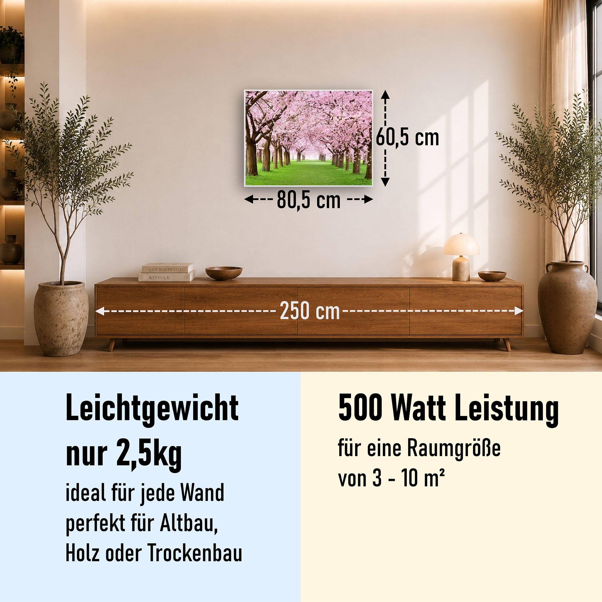 Bild Infrarotheizung 350-1200W Motiv 058 Kirschbäume Allee