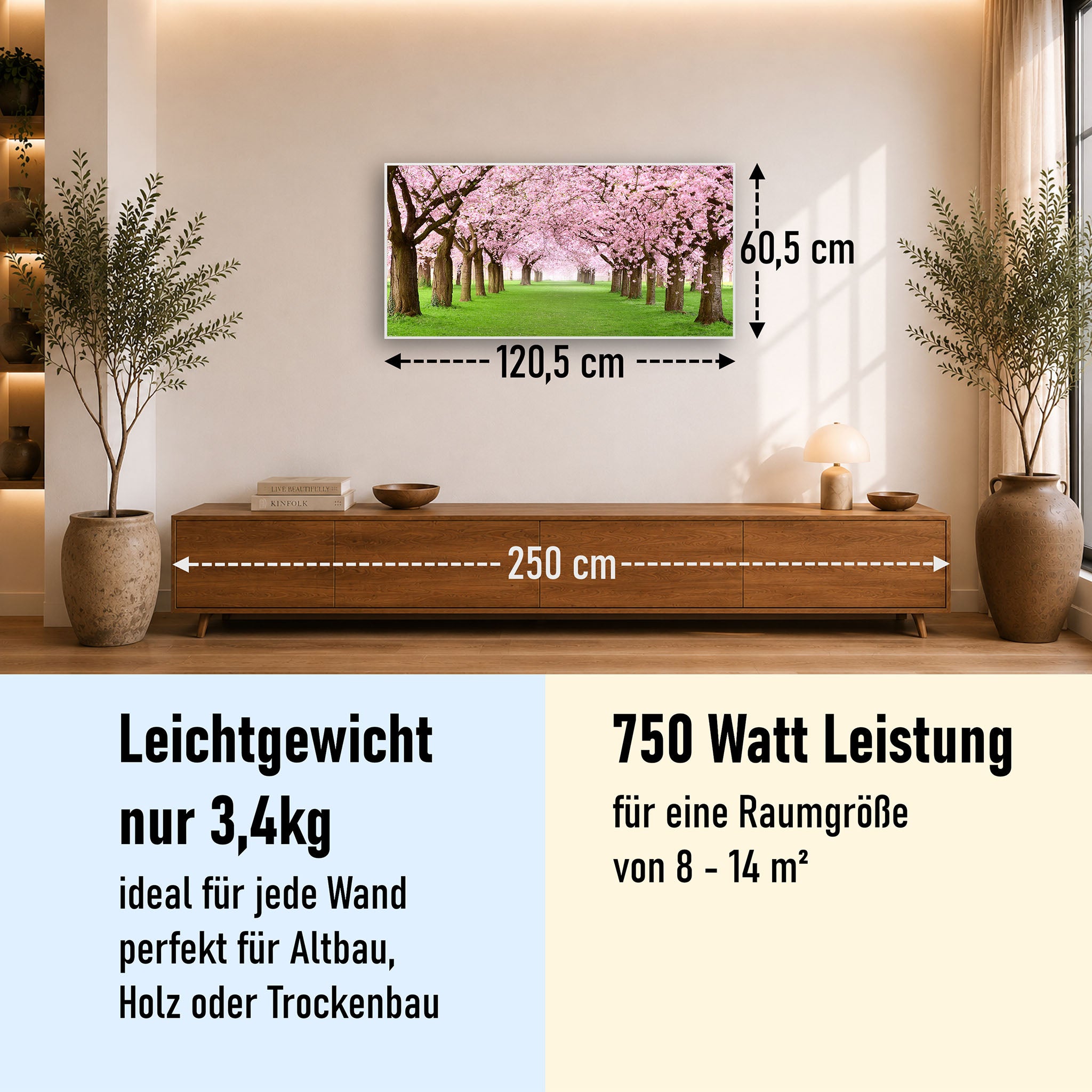Bild Infrarotheizung 350-1200W Motiv 058 Kirschbäume Allee