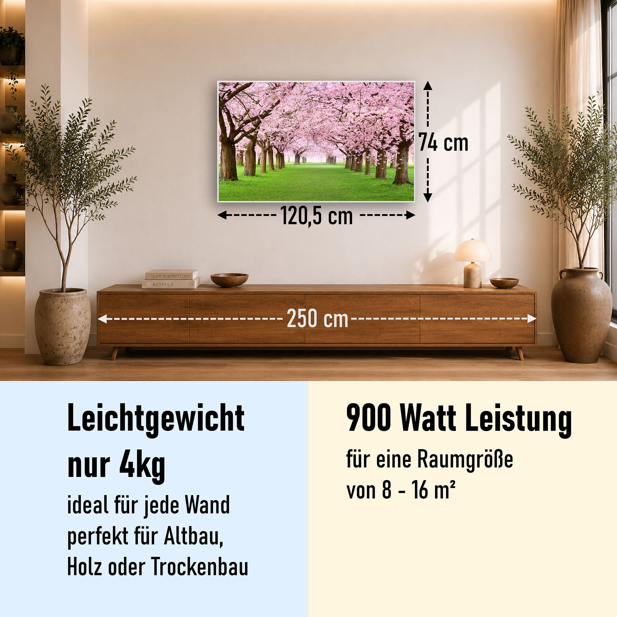 Bild Infrarotheizung 350-1200W Motiv 058 Kirschbäume Allee