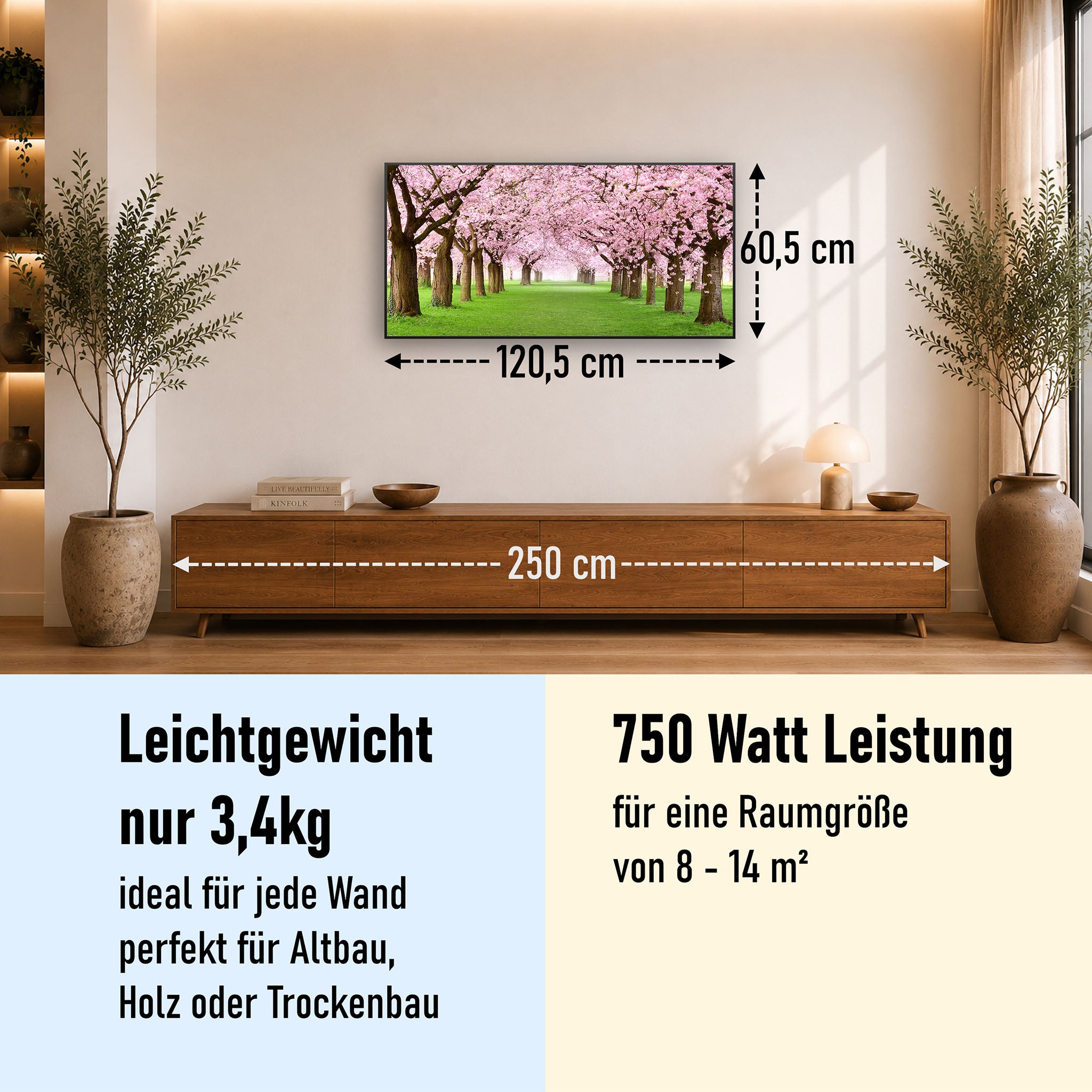 Bild Infrarotheizung 350-1200W Motiv 058 Kirschbäume Allee