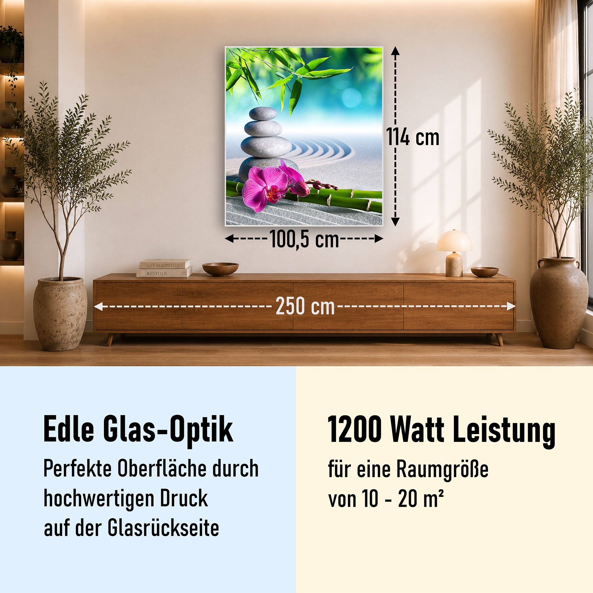 Glas Infrarotheizung 350-1200W Motiv 059h Zen Garten