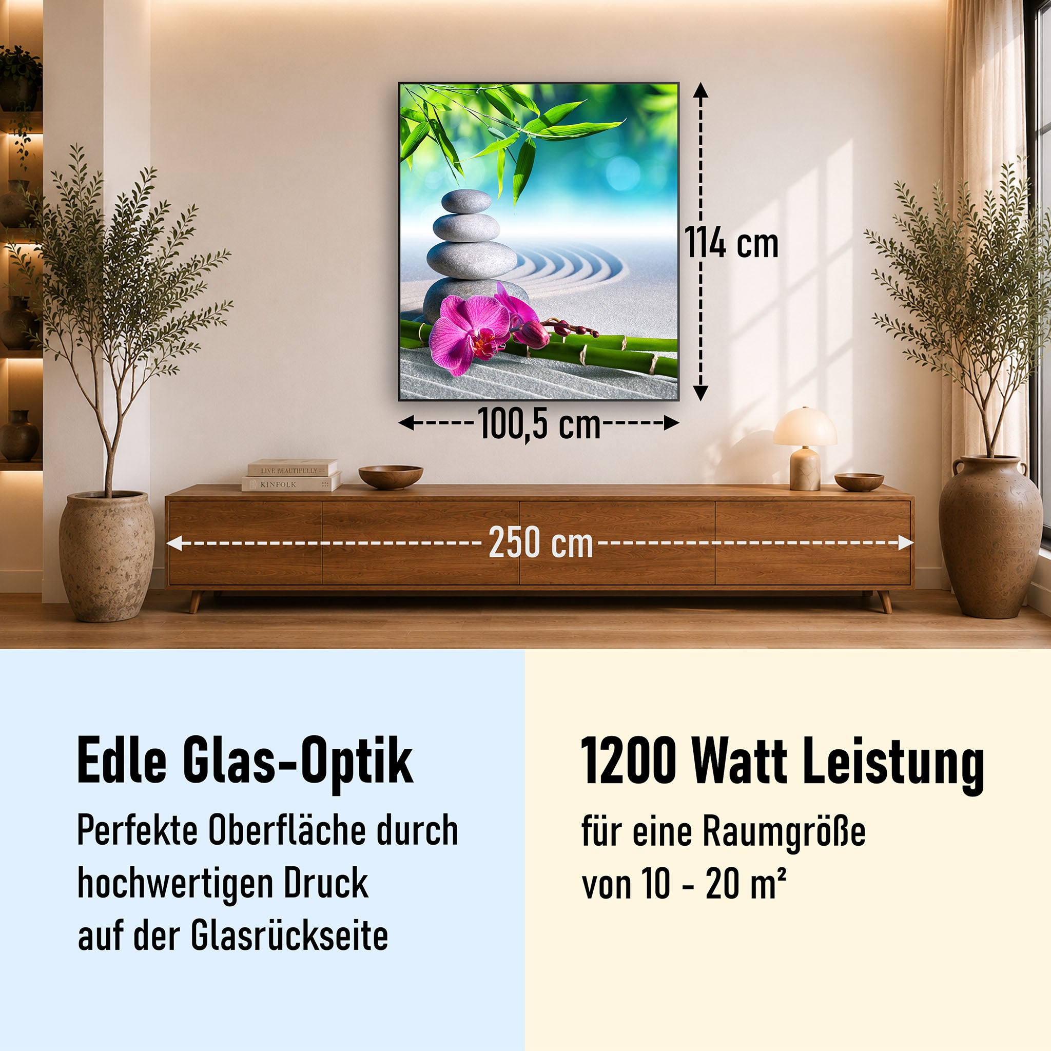 Glas Infrarotheizung 350-1200W Motiv 059h Zen Garten