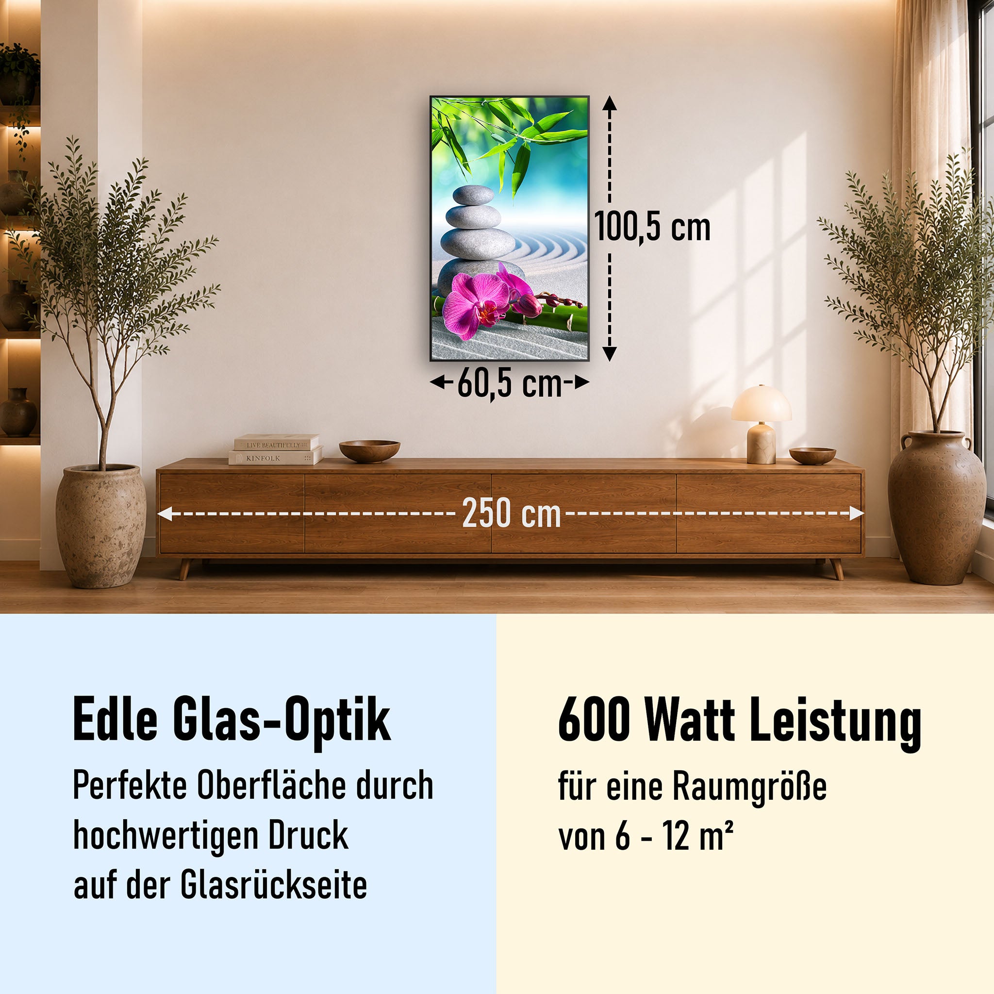 Glas Infrarotheizung 350-1200W Motiv 059h Zen Garten