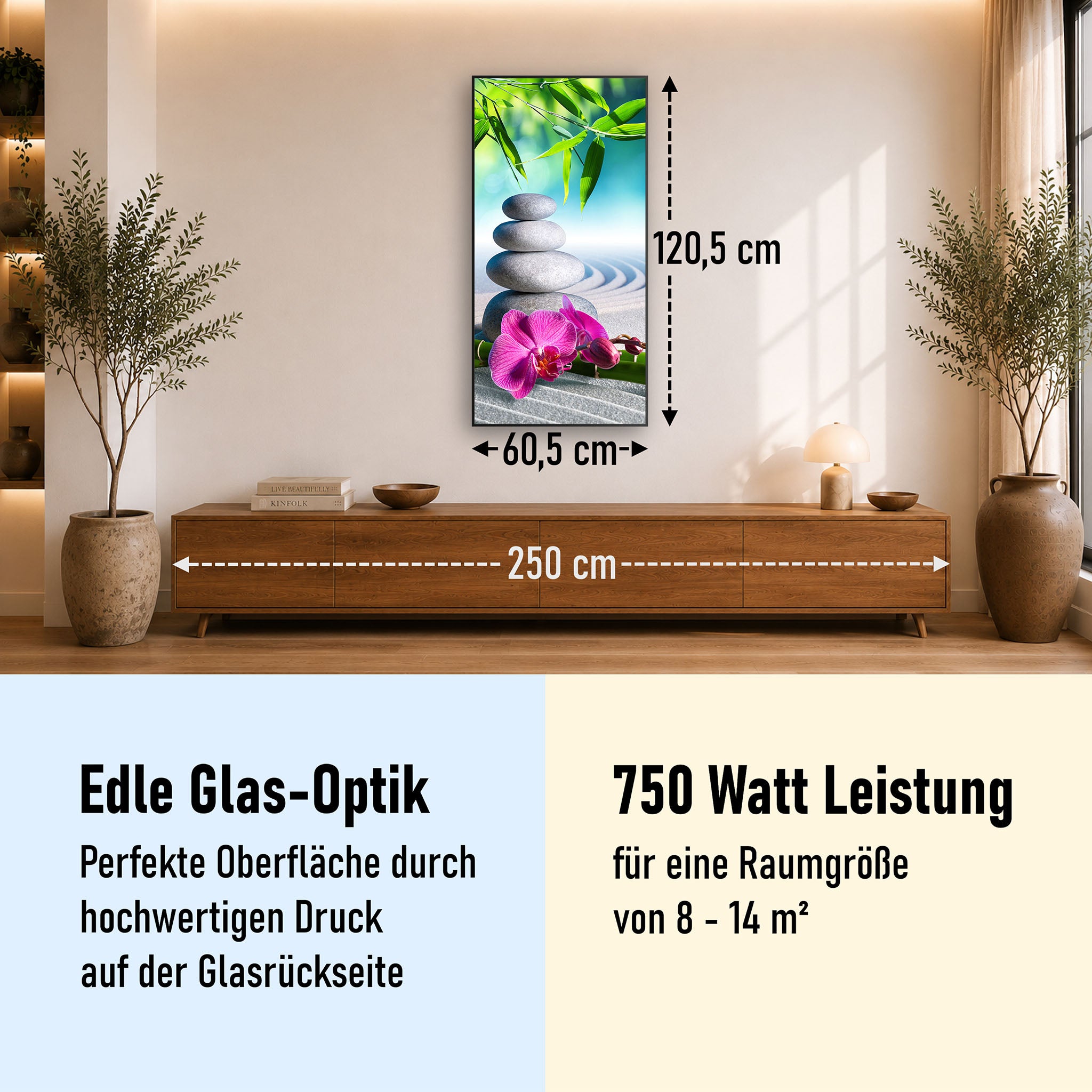 Glas Infrarotheizung 350-1200W Motiv 059h Zen Garten