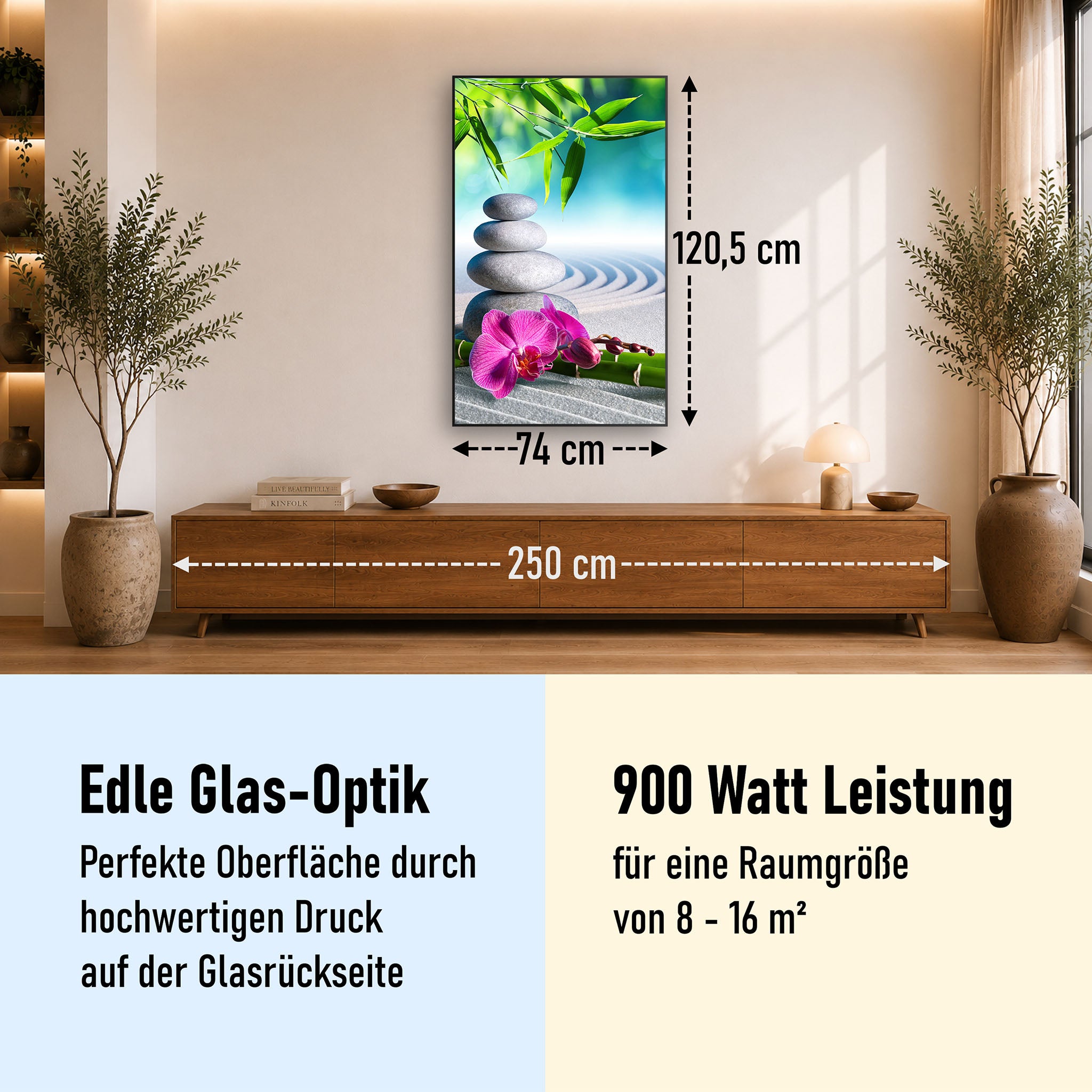 Glas Infrarotheizung 350-1200W Motiv 059h Zen Garten