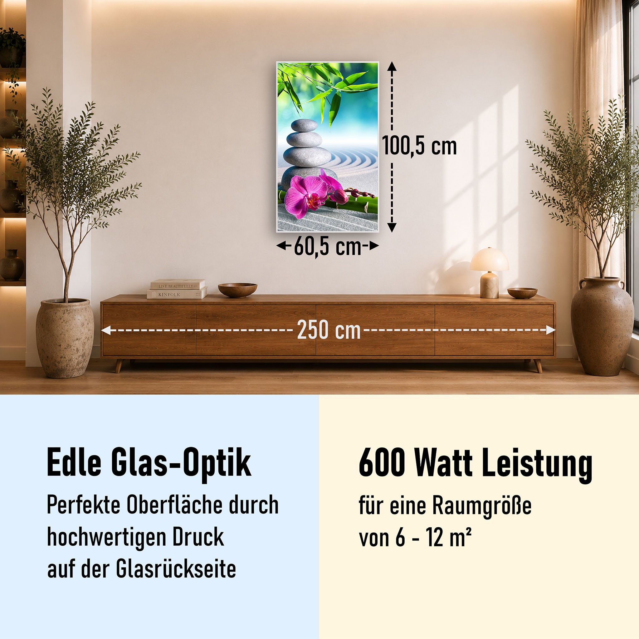 Glas Infrarotheizung 350-1200W Motiv 059h Zen Garten