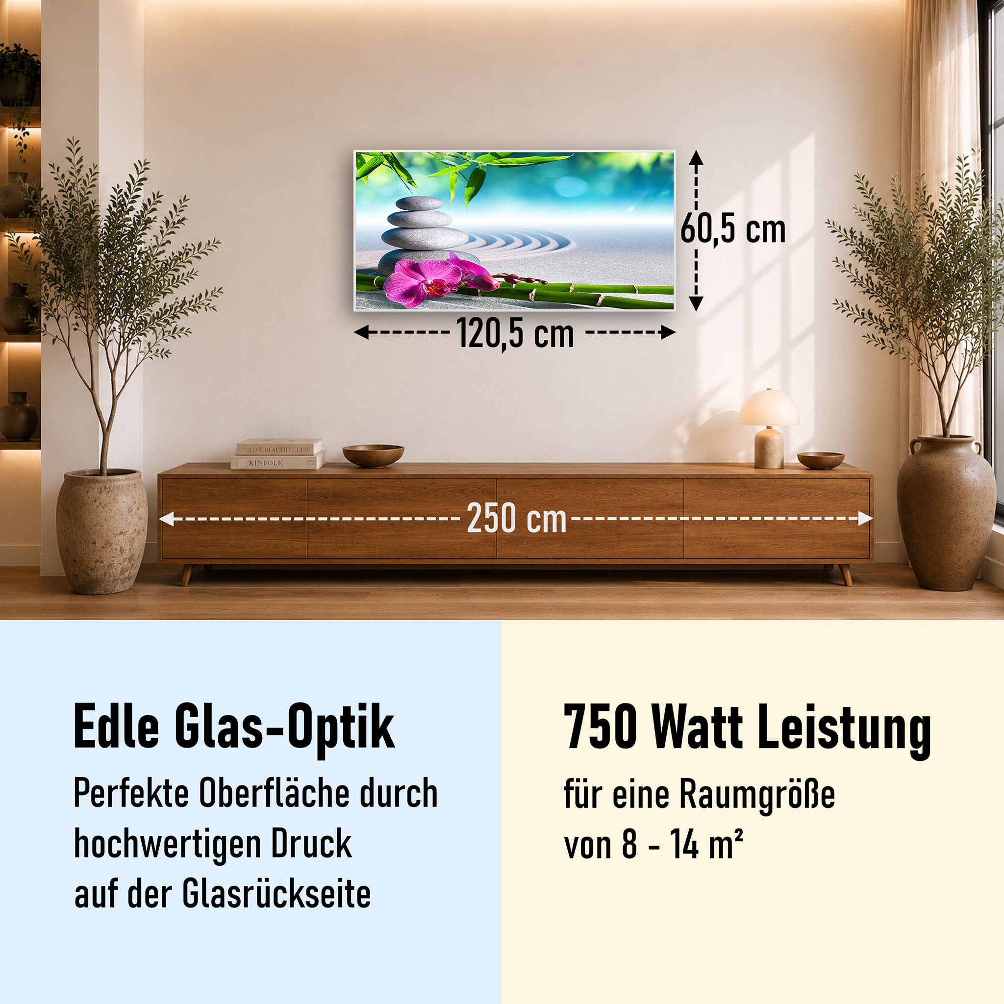 Glas Infrarotheizung 350-1200W Motiv 059 Zen Garten