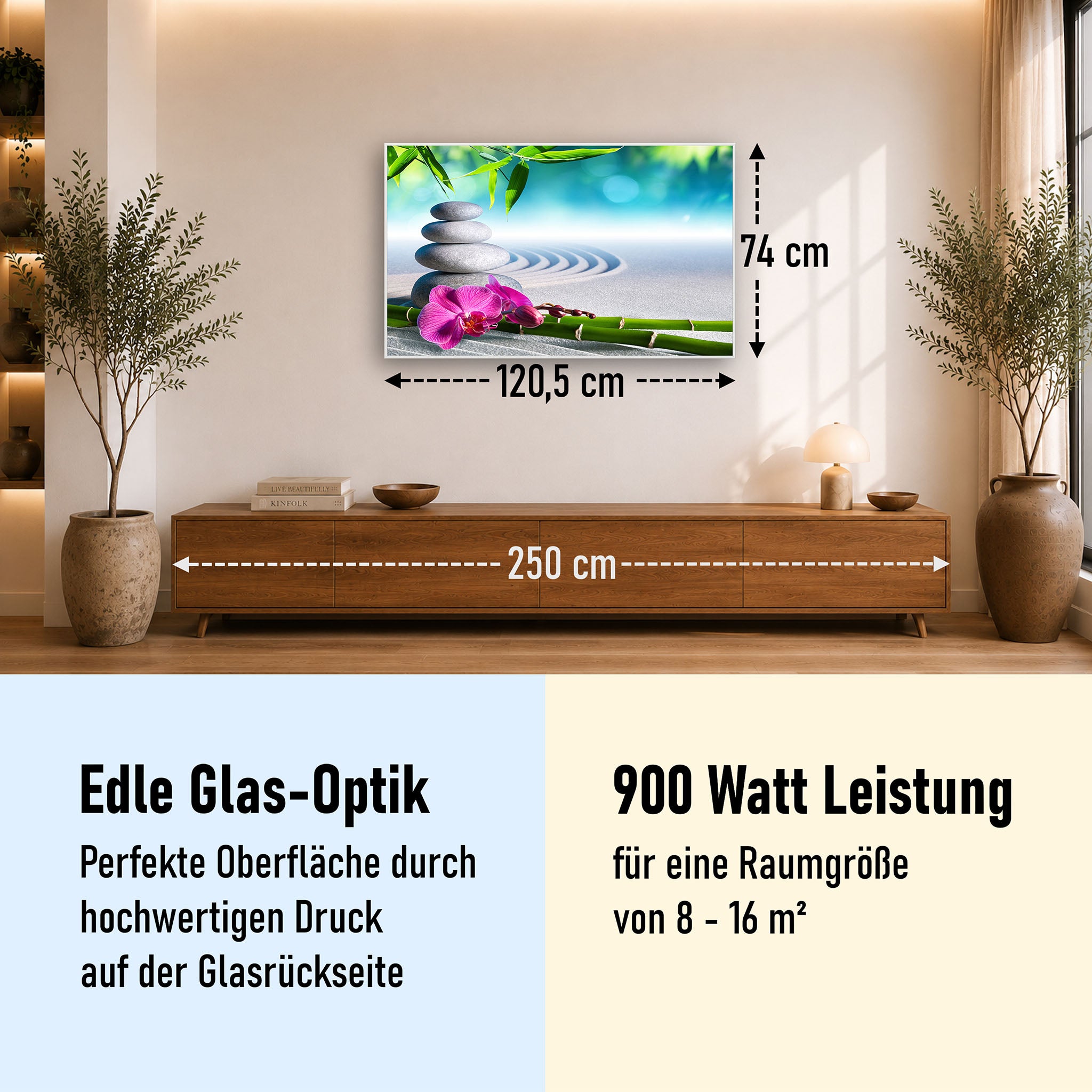 Glas Infrarotheizung 350-1200W Motiv 059 Zen Garten