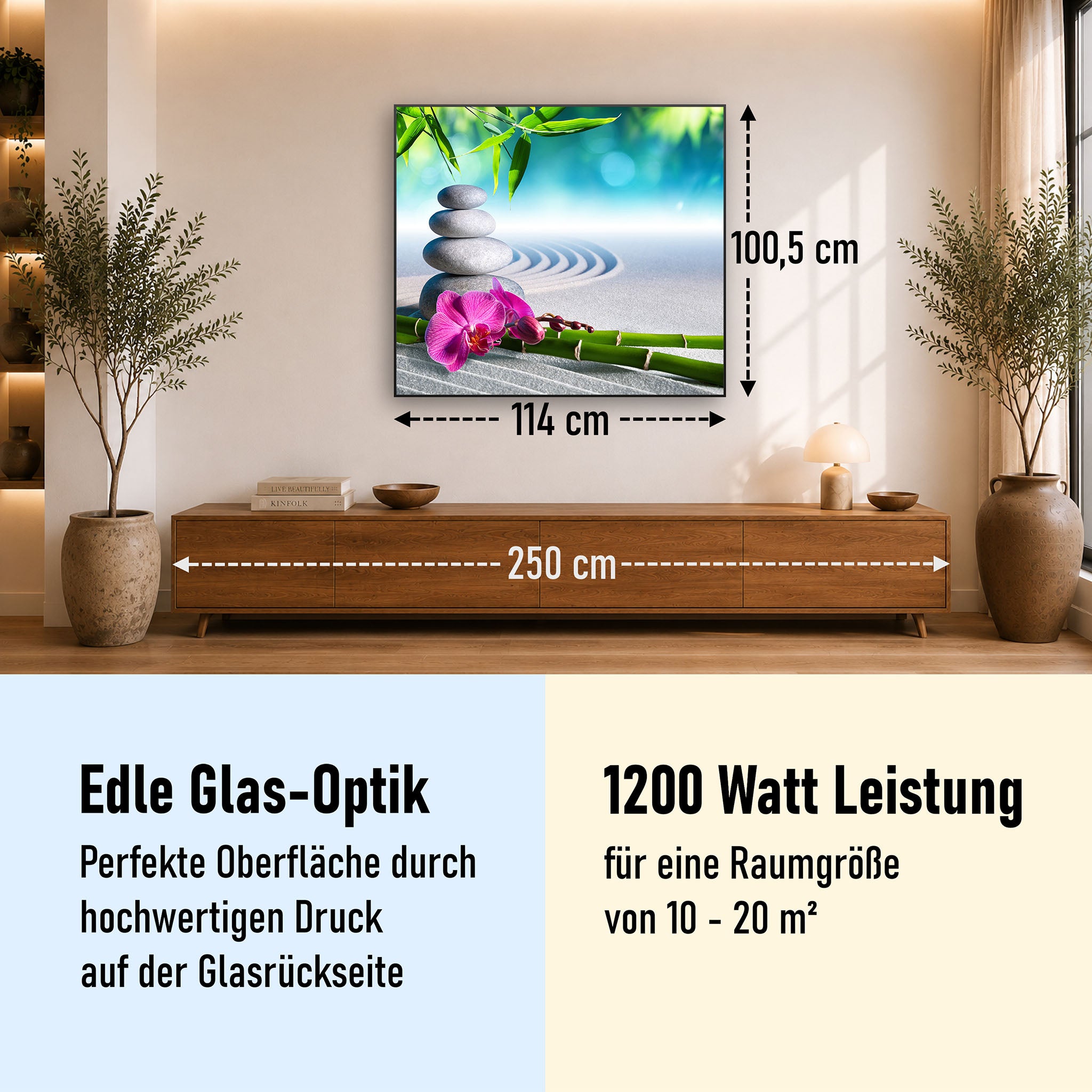 Glas Infrarotheizung 350-1200W Motiv 059 Zen Garten