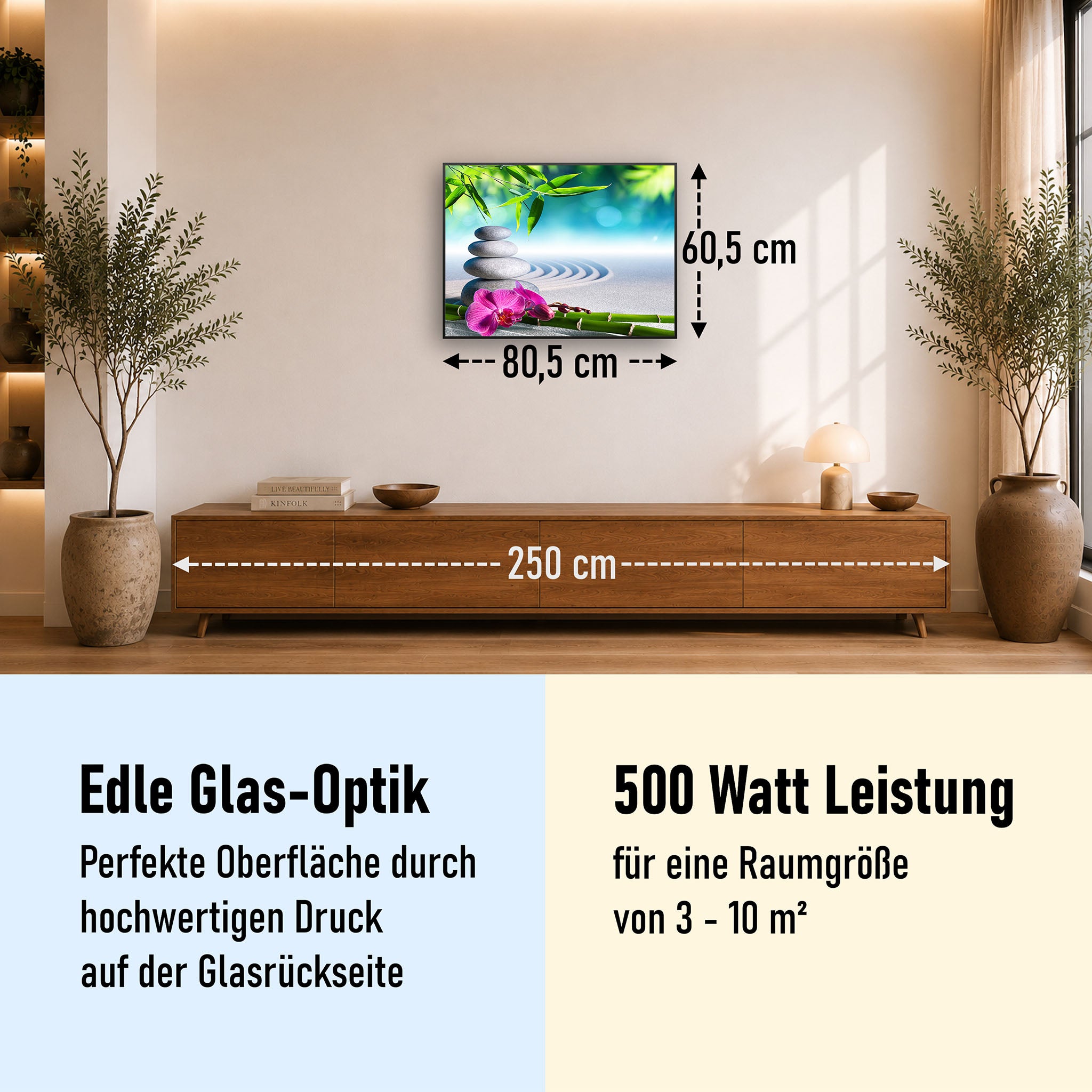 Glas Infrarotheizung 350-1200W Motiv 059 Zen Garten