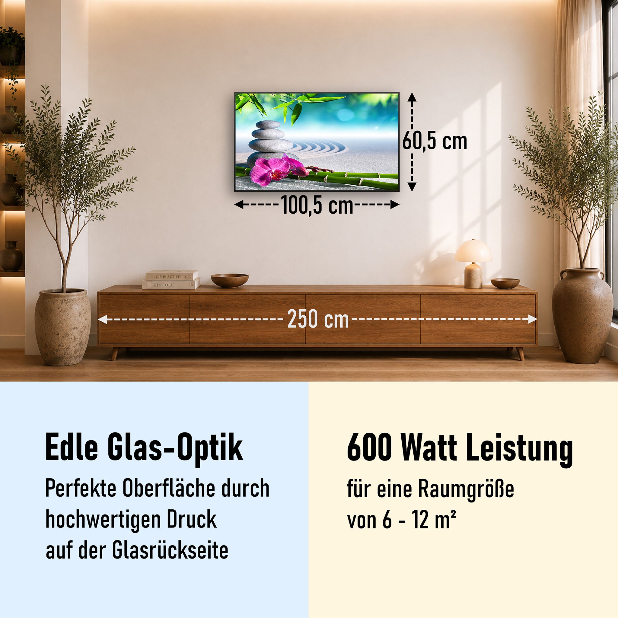 Glas Infrarotheizung 350-1200W Motiv 059 Zen Garten