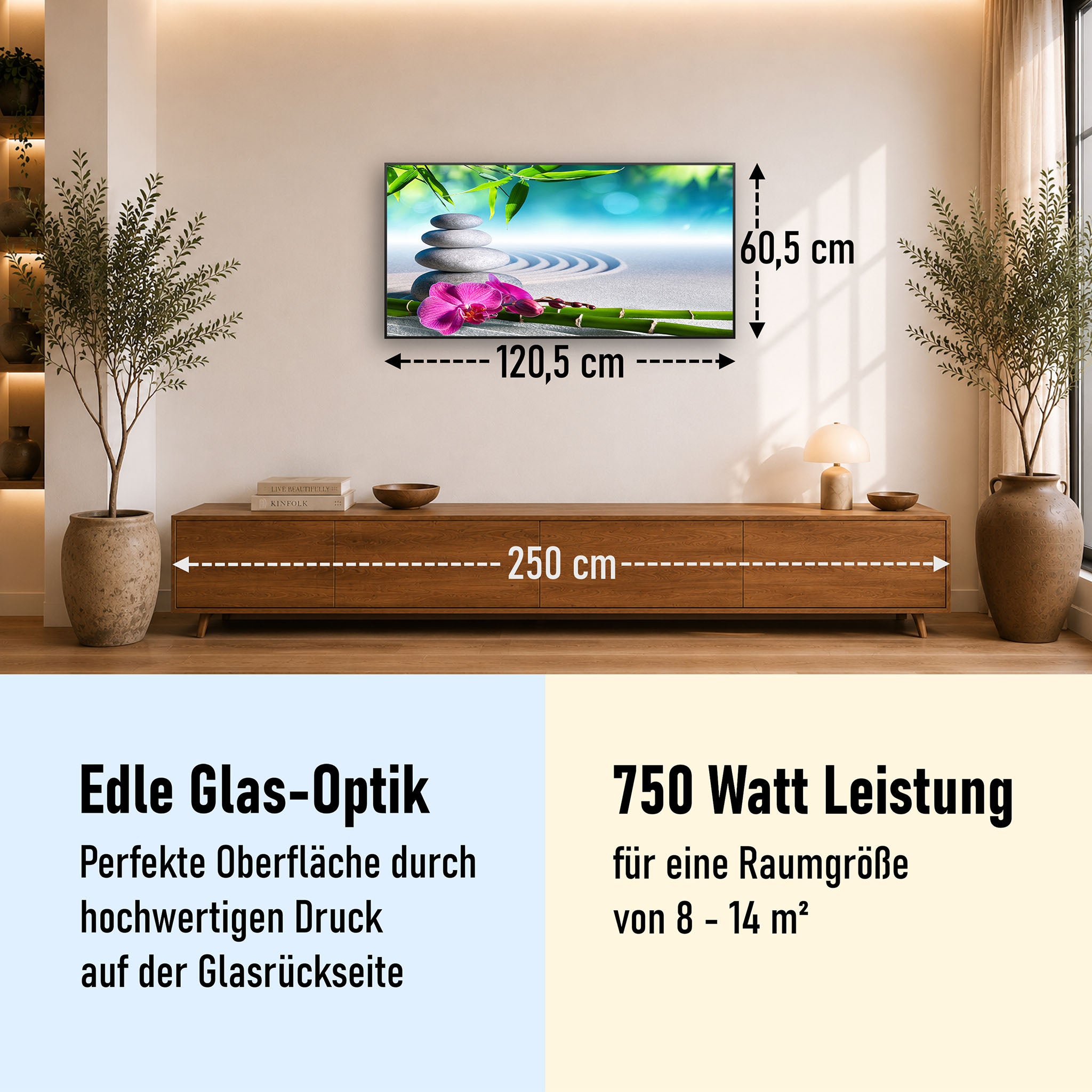 Glas Infrarotheizung 350-1200W Motiv 059 Zen Garten
