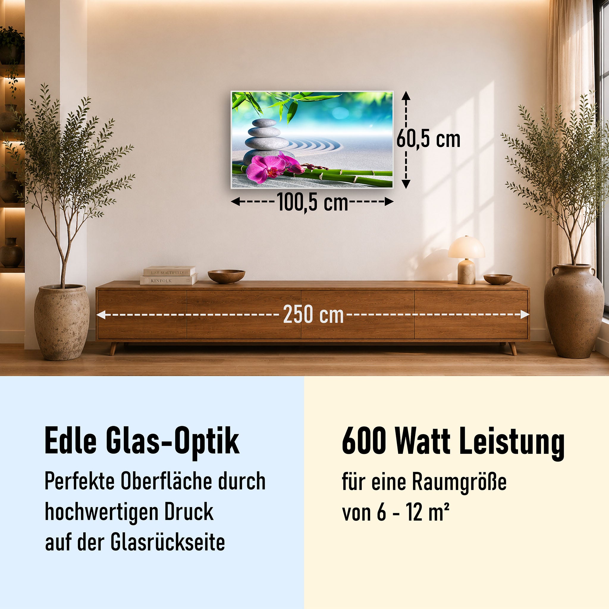 Glas Infrarotheizung 350-1200W Motiv 059 Zen Garten