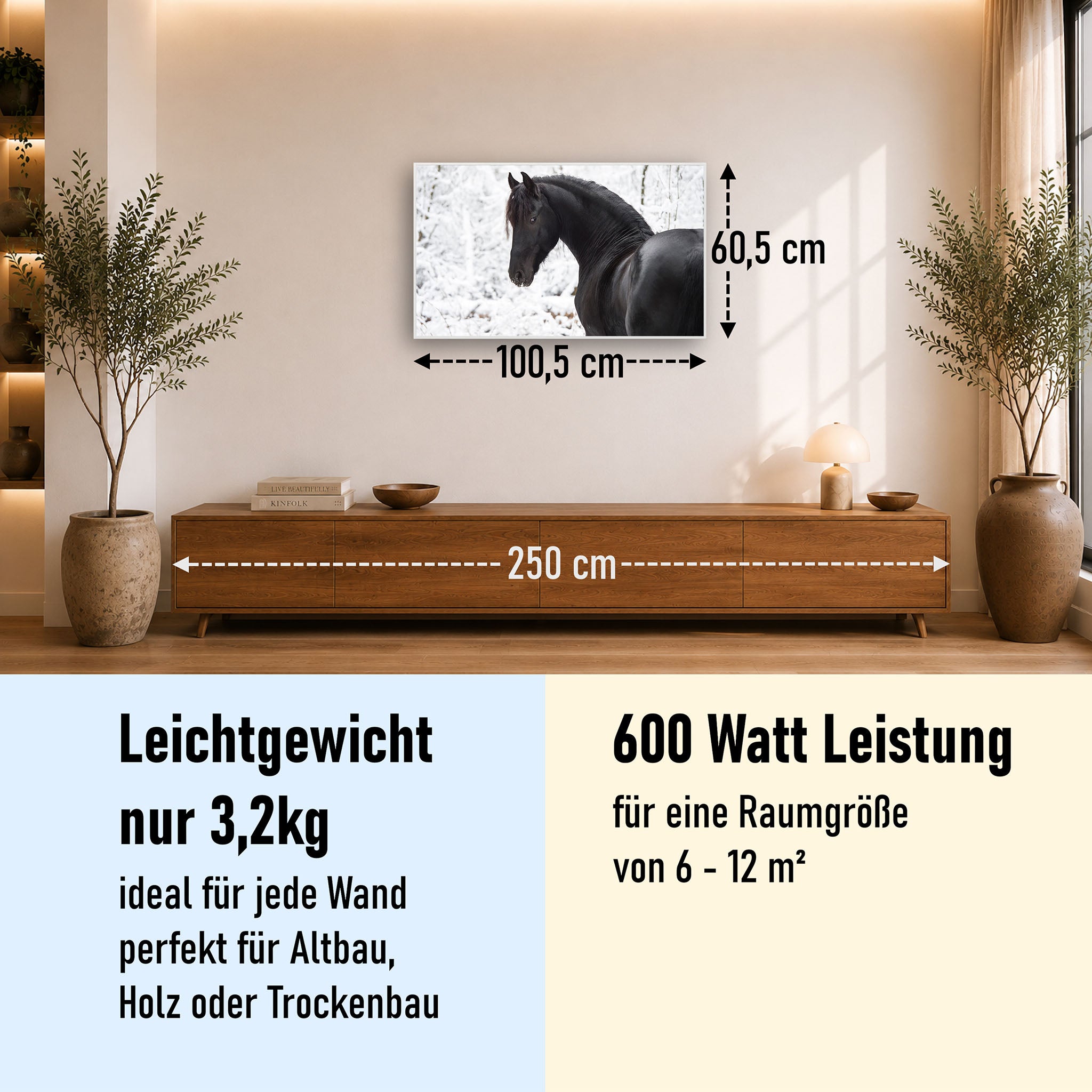 Bild Infrarotheizung 350-1200W Motiv 060 schwarzes Pferd