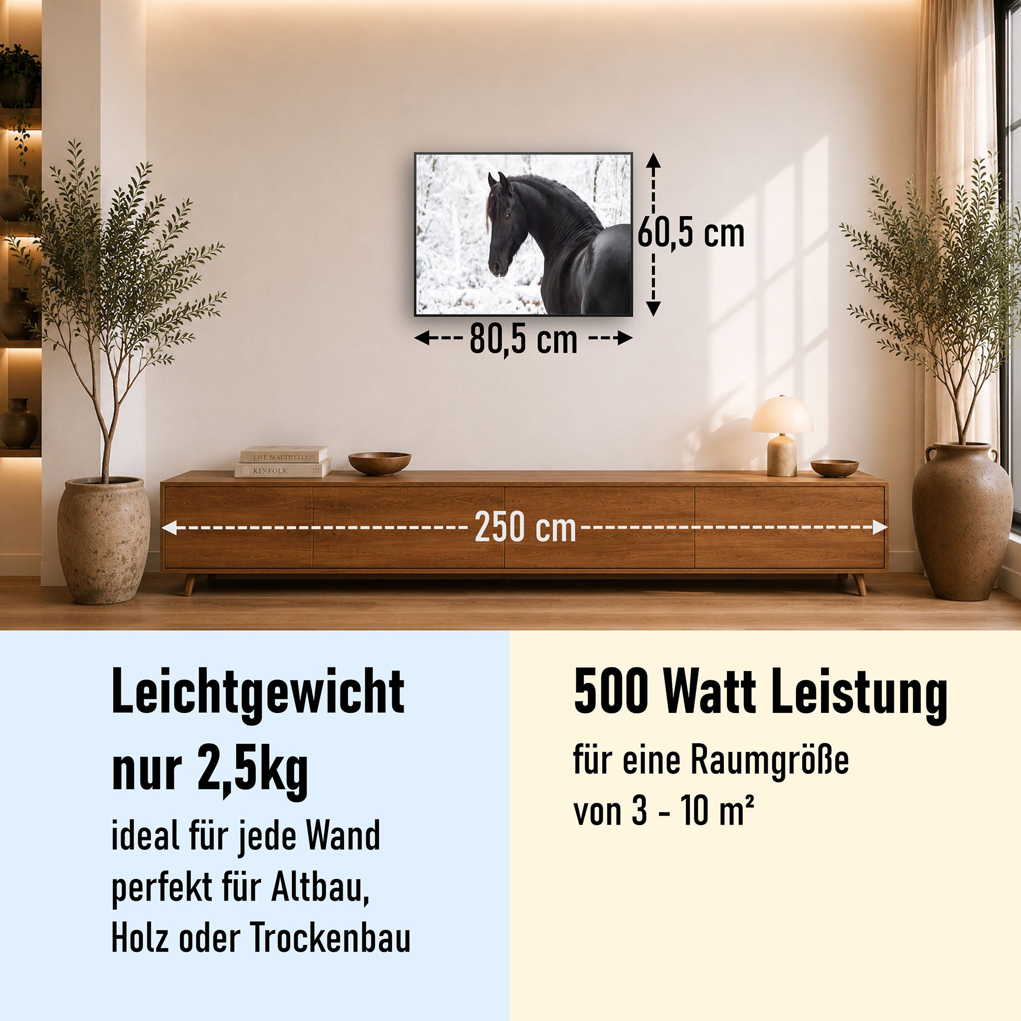 Bild Infrarotheizung 350-1200W Motiv 060 schwarzes Pferd