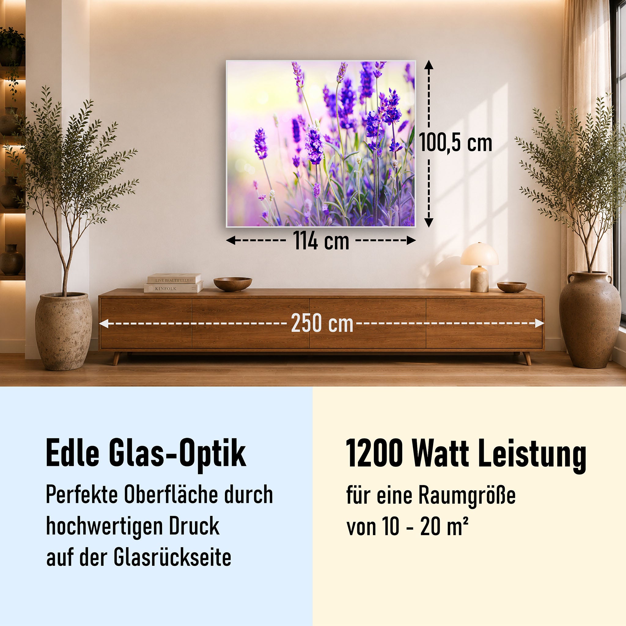 Glas Infrarotheizung 350-1200W Motiv 061 Lavendel