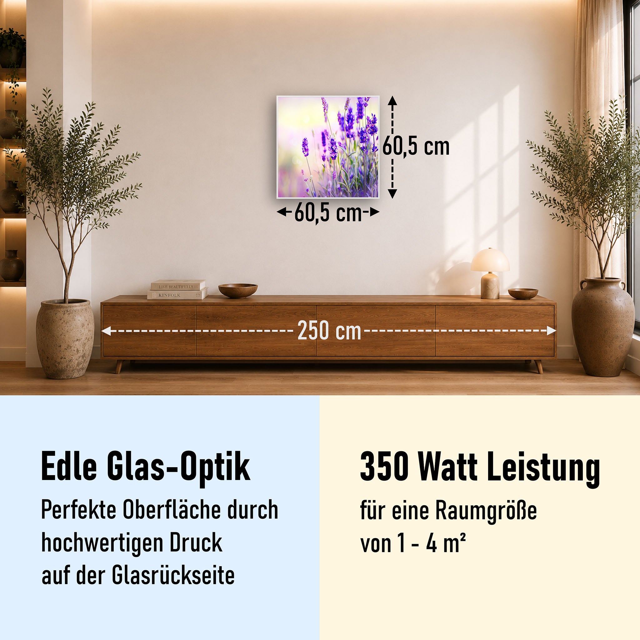 Glas Infrarotheizung 350-1200W Motiv 061 Lavendel