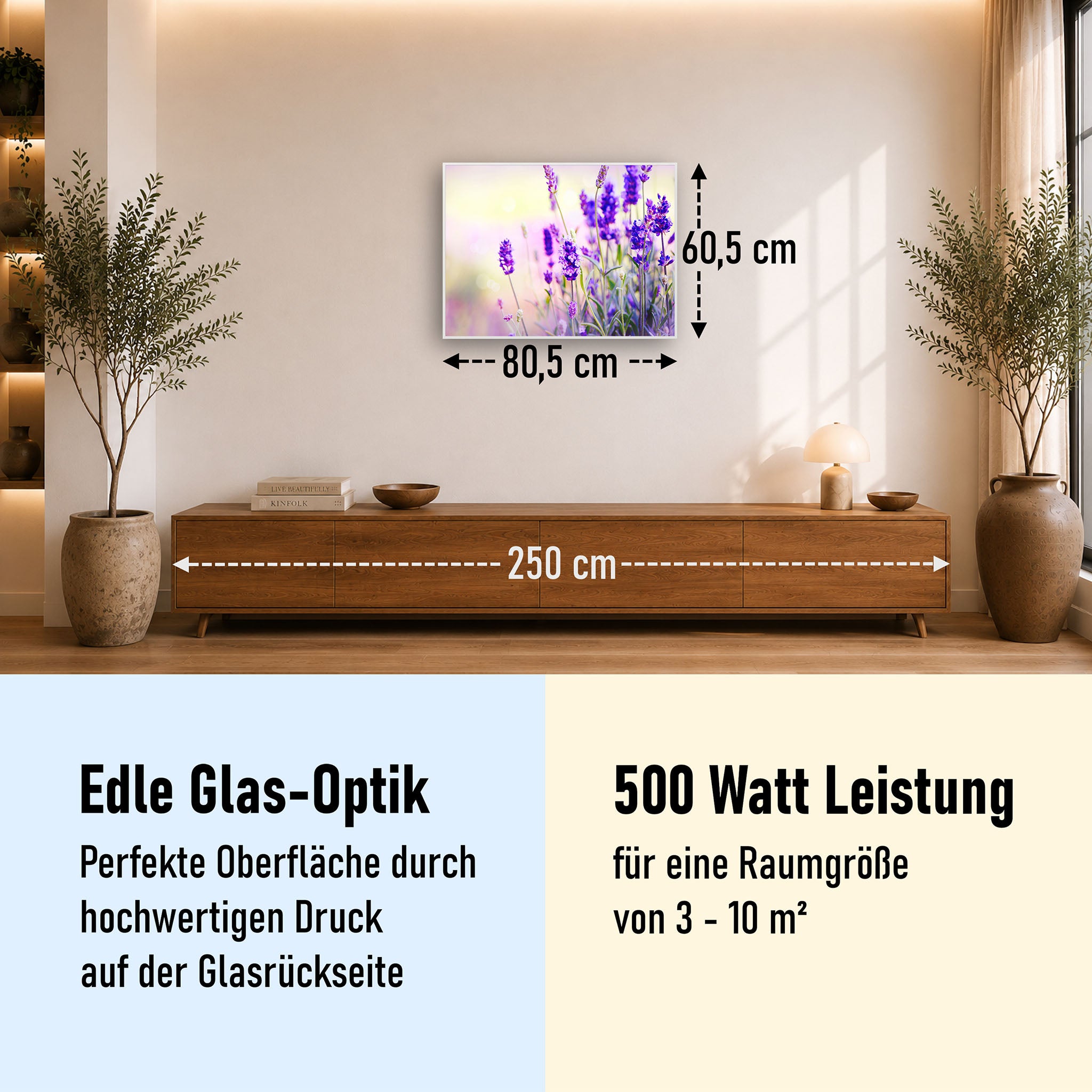 Glas Infrarotheizung 350-1200W Motiv 061 Lavendel