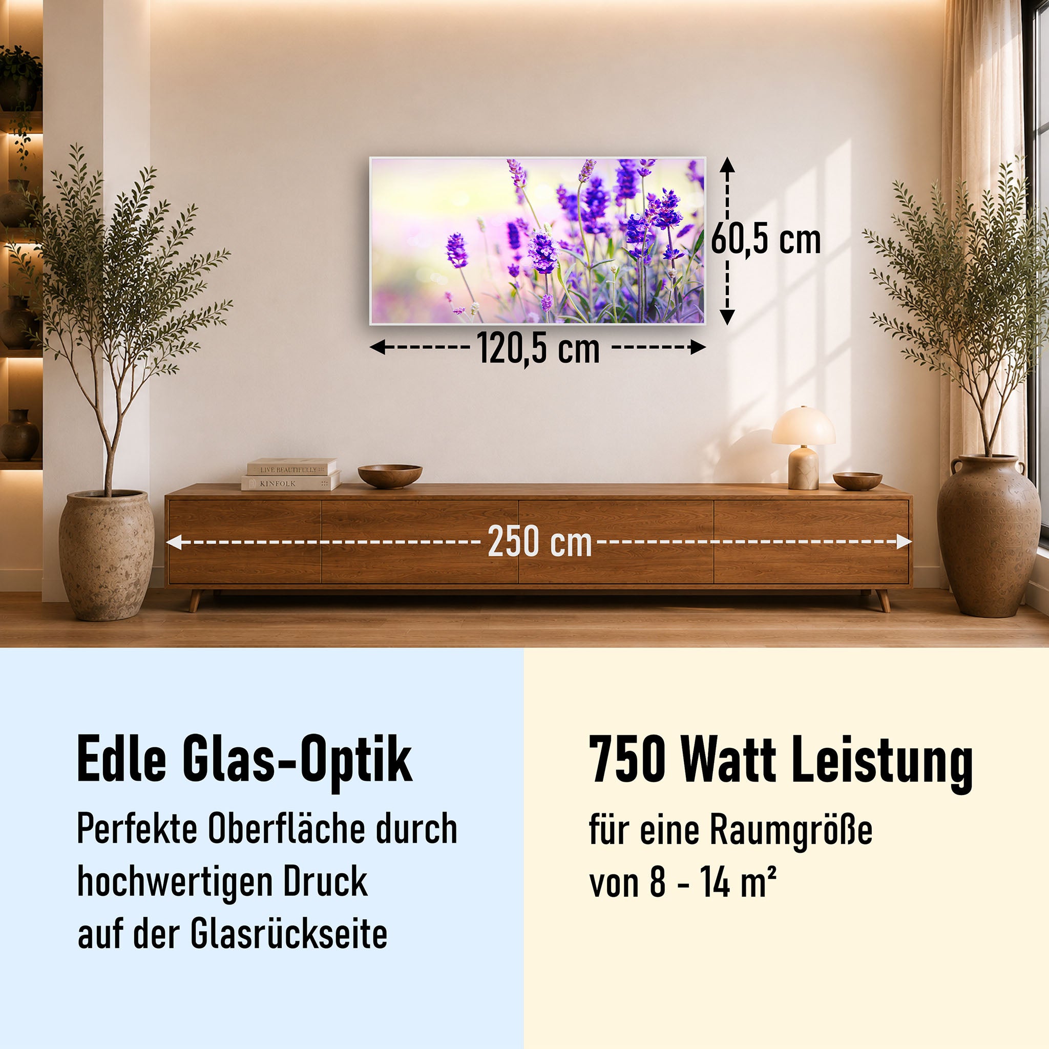 Glas Infrarotheizung 350-1200W Motiv 061 Lavendel
