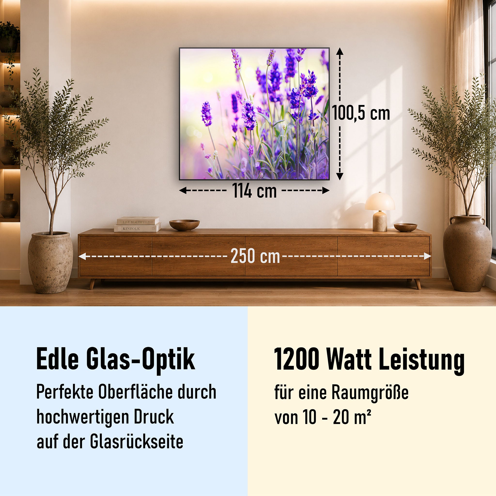 Glas Infrarotheizung 350-1200W Motiv 061 Lavendel