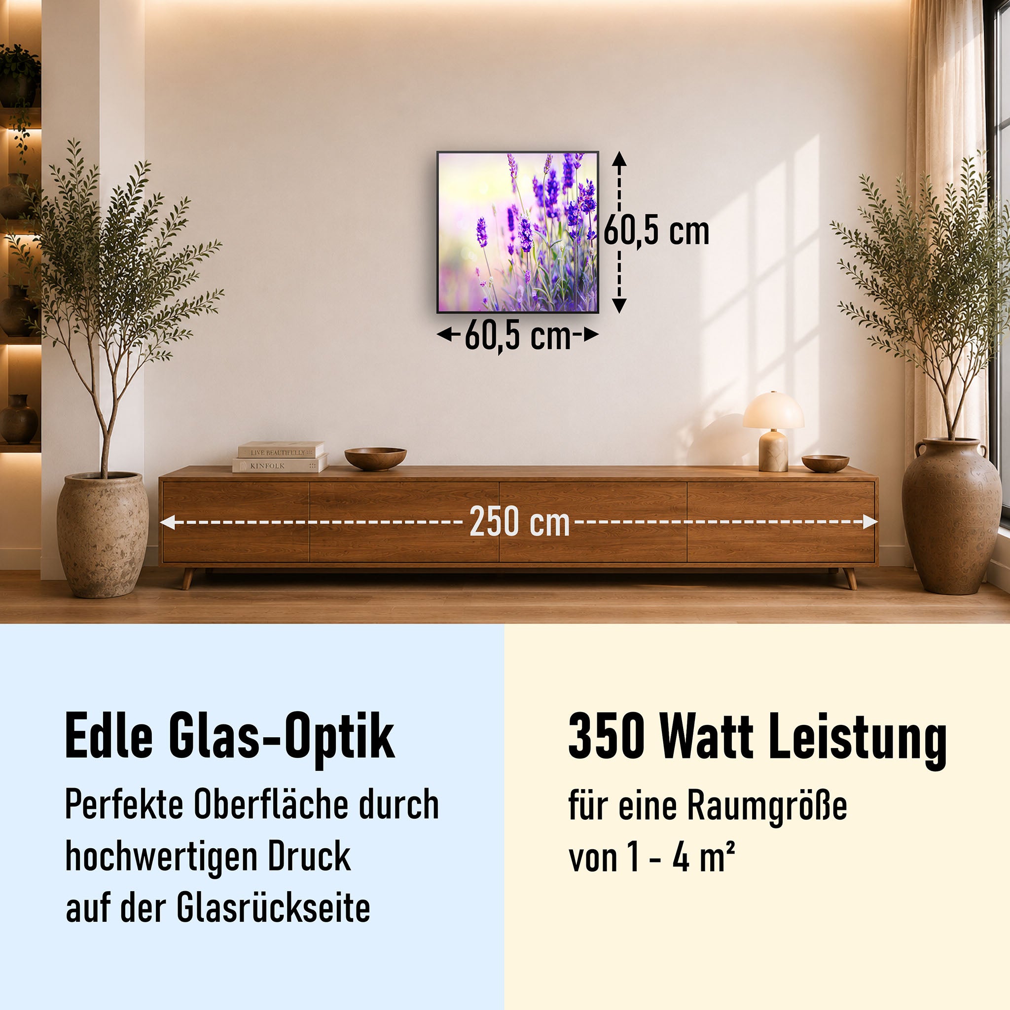 Glas Infrarotheizung 350-1200W Motiv 061 Lavendel