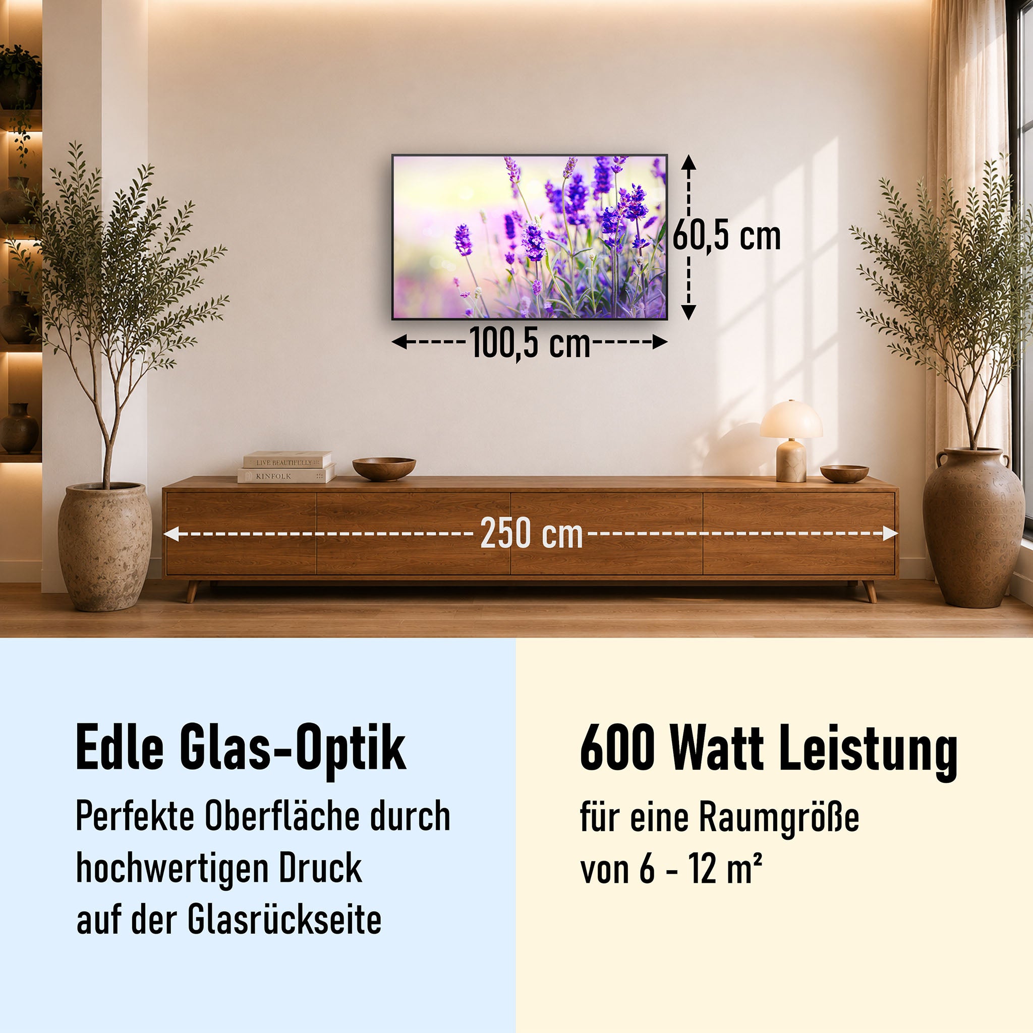 Glas Infrarotheizung 350-1200W Motiv 061 Lavendel