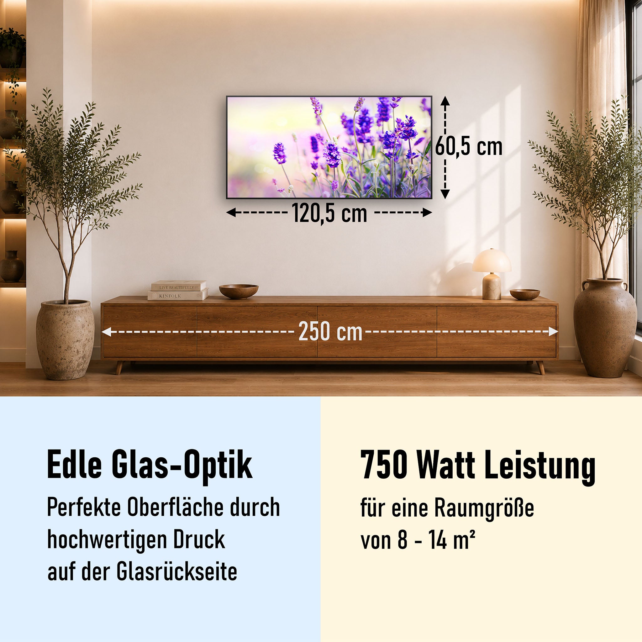 Glas Infrarotheizung 350-1200W Motiv 061 Lavendel
