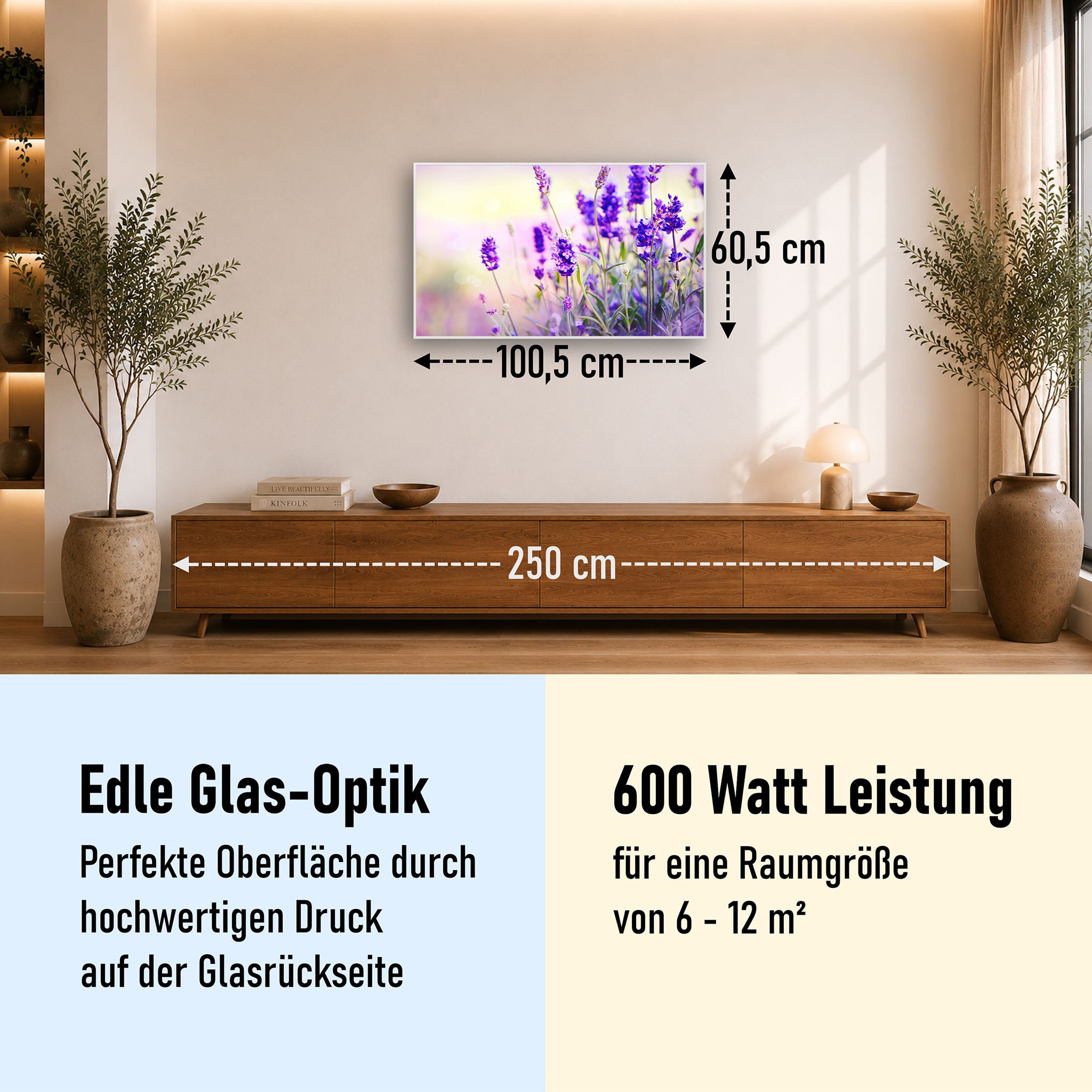 Glas Infrarotheizung 350-1200W Motiv 061 Lavendel