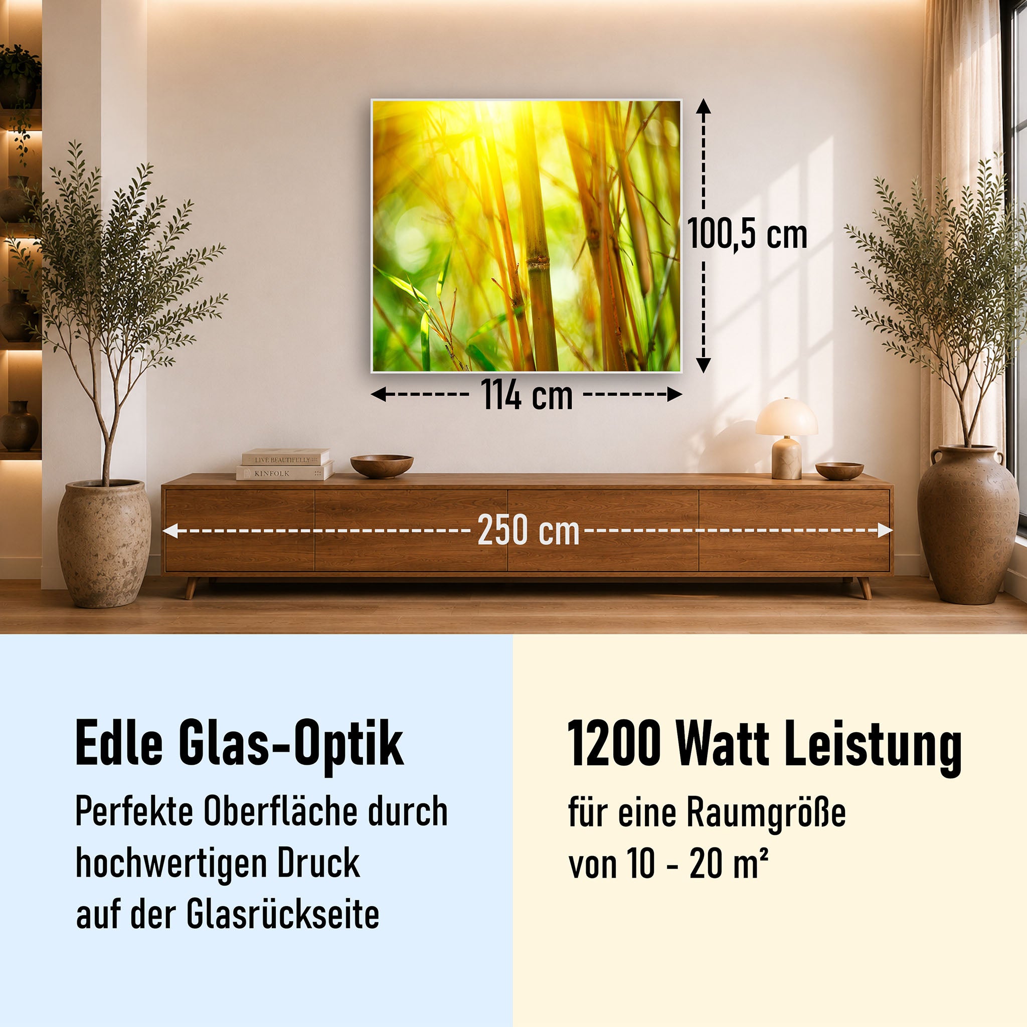 Glas Infrarotheizung 350-1200W Motiv 062 Bambus