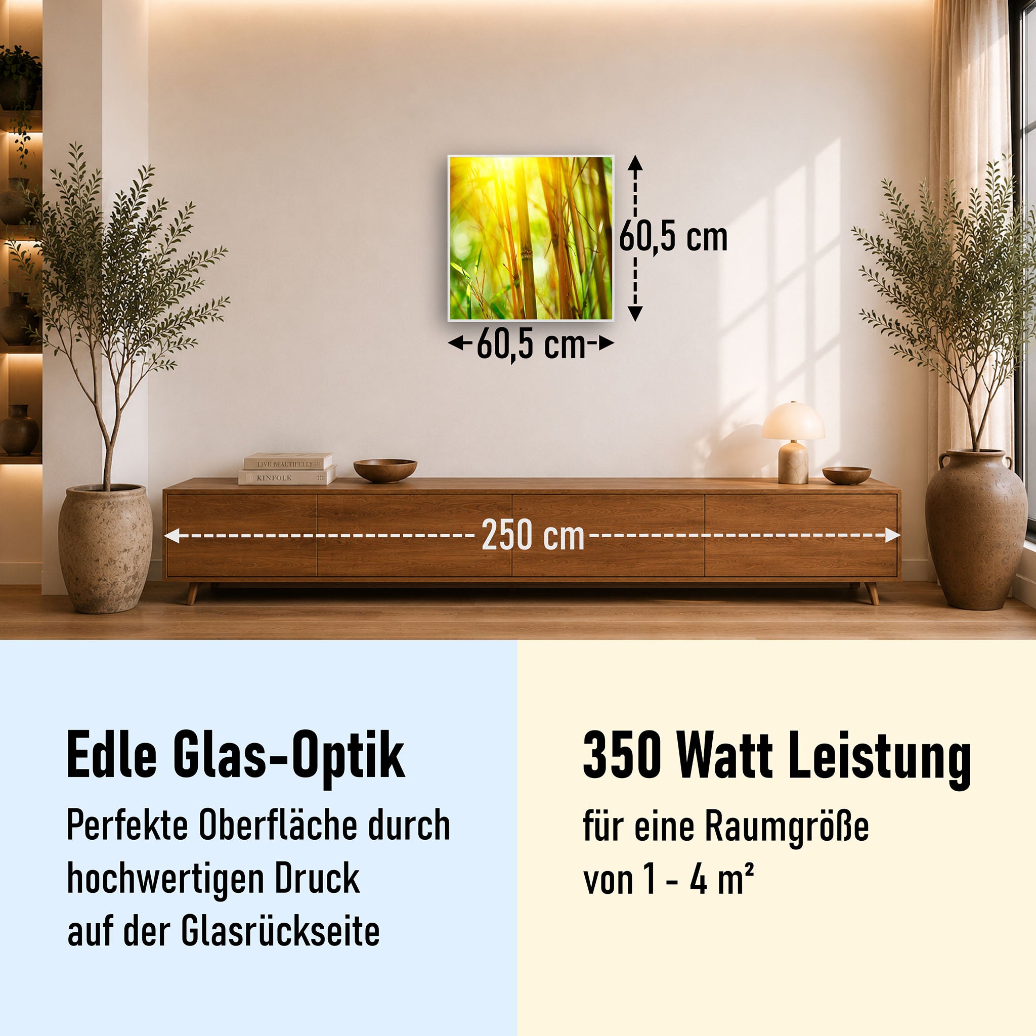 Glas Infrarotheizung 350-1200W Motiv 062 Bambus