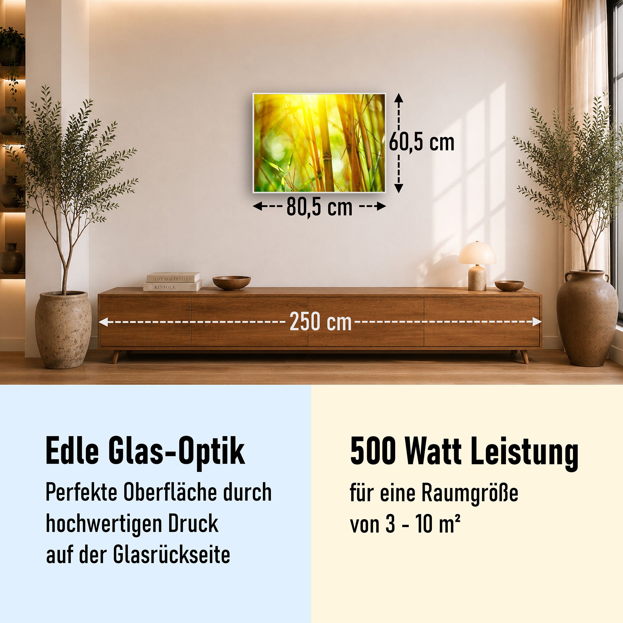 Glas Infrarotheizung 350-1200W Motiv 062 Bambus