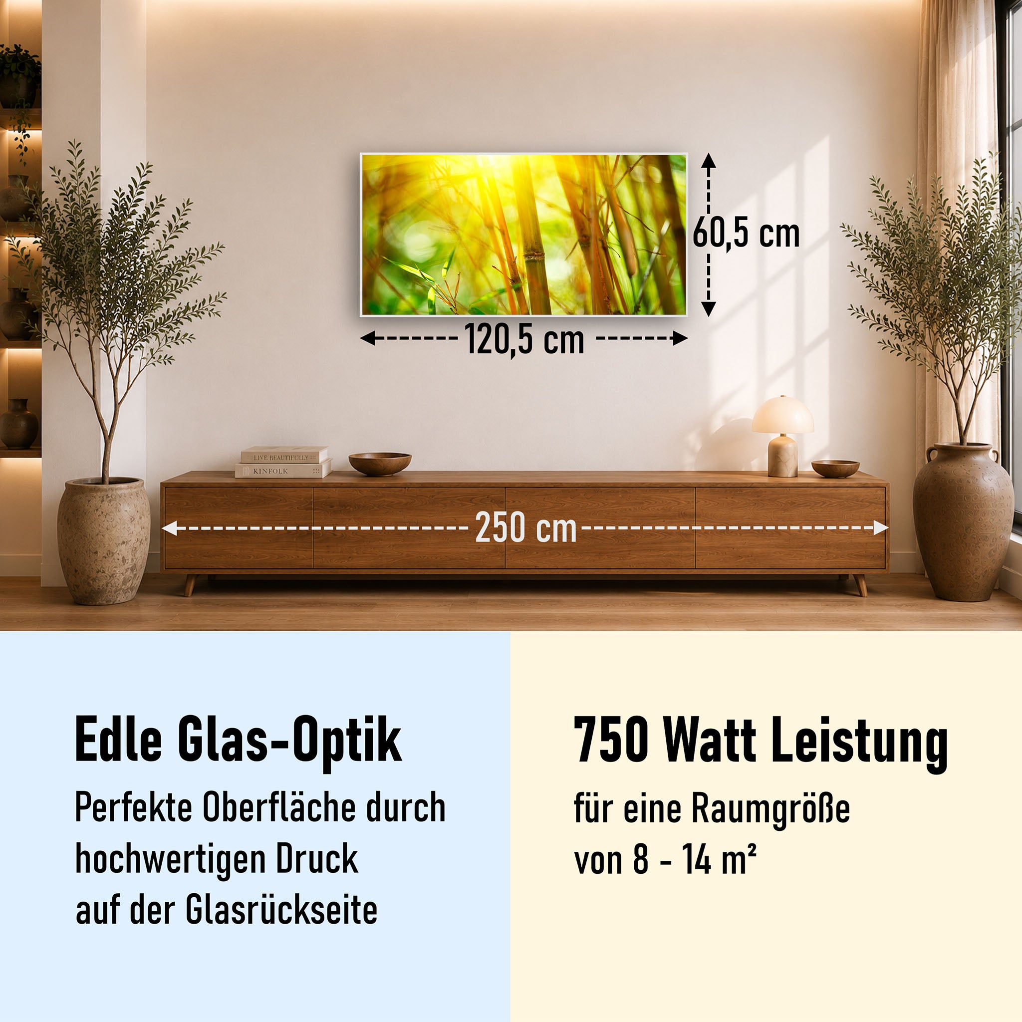 Glas Infrarotheizung 350-1200W Motiv 062 Bambus
