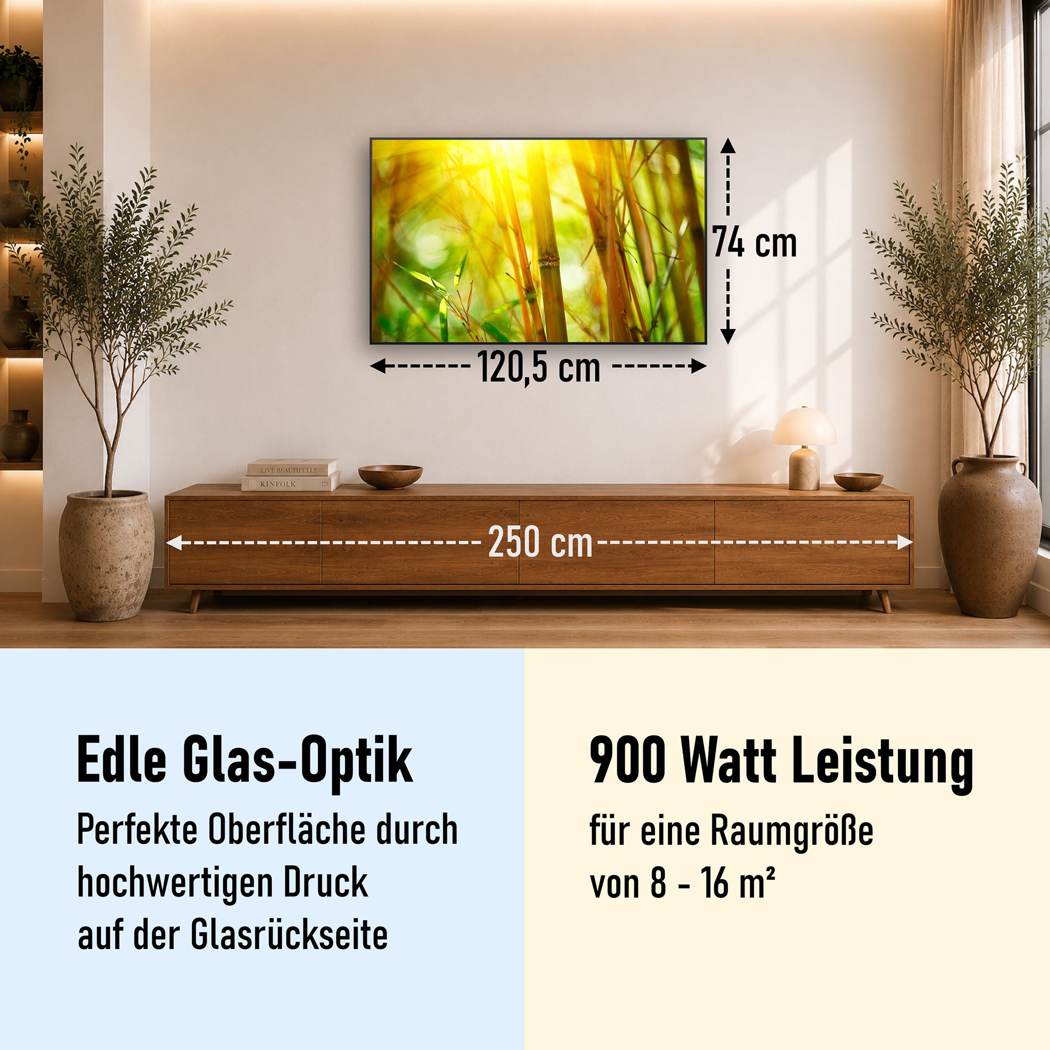 Glas Infrarotheizung 350-1200W Motiv 062 Bambus