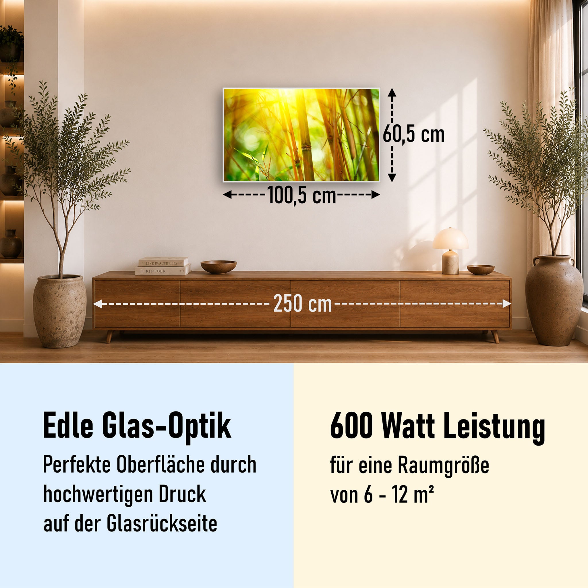 Glas Infrarotheizung 350-1200W Motiv 062 Bambus
