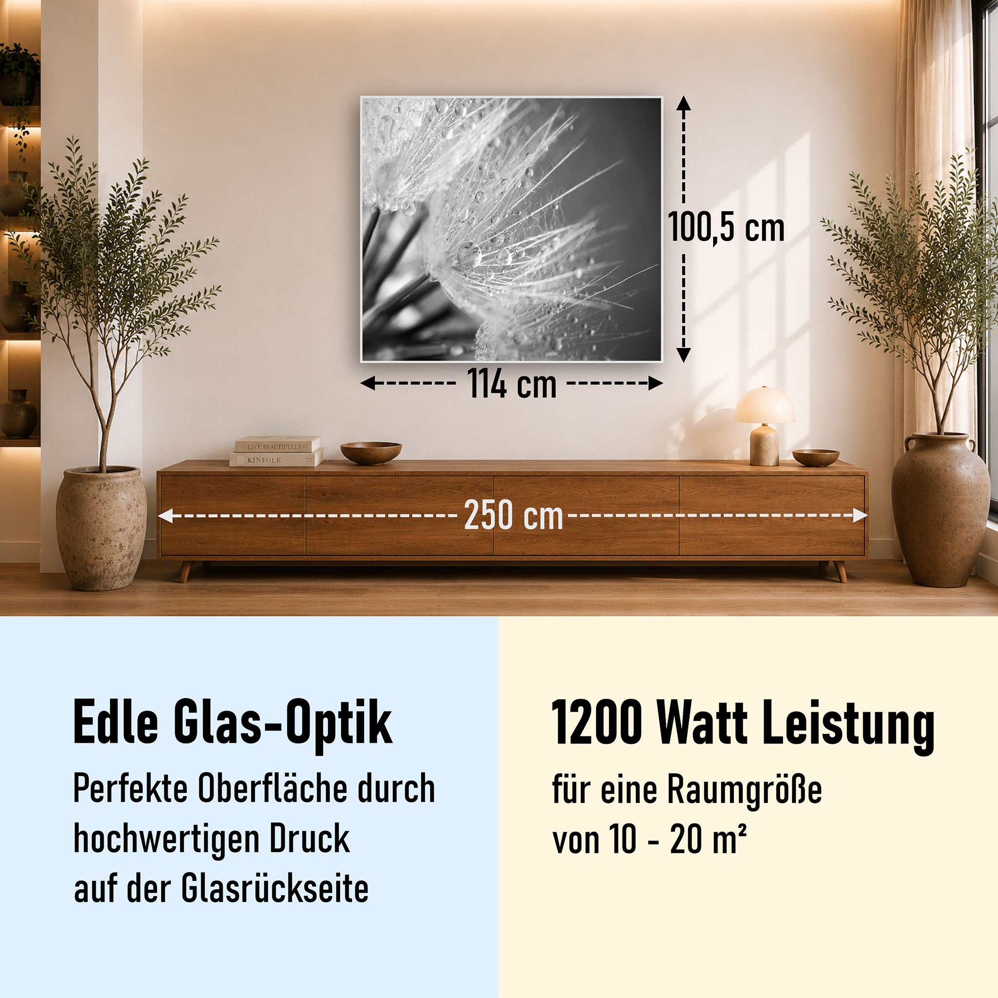 Glas Infrarotheizung 350-1200W Motiv 063 Löwenzahn